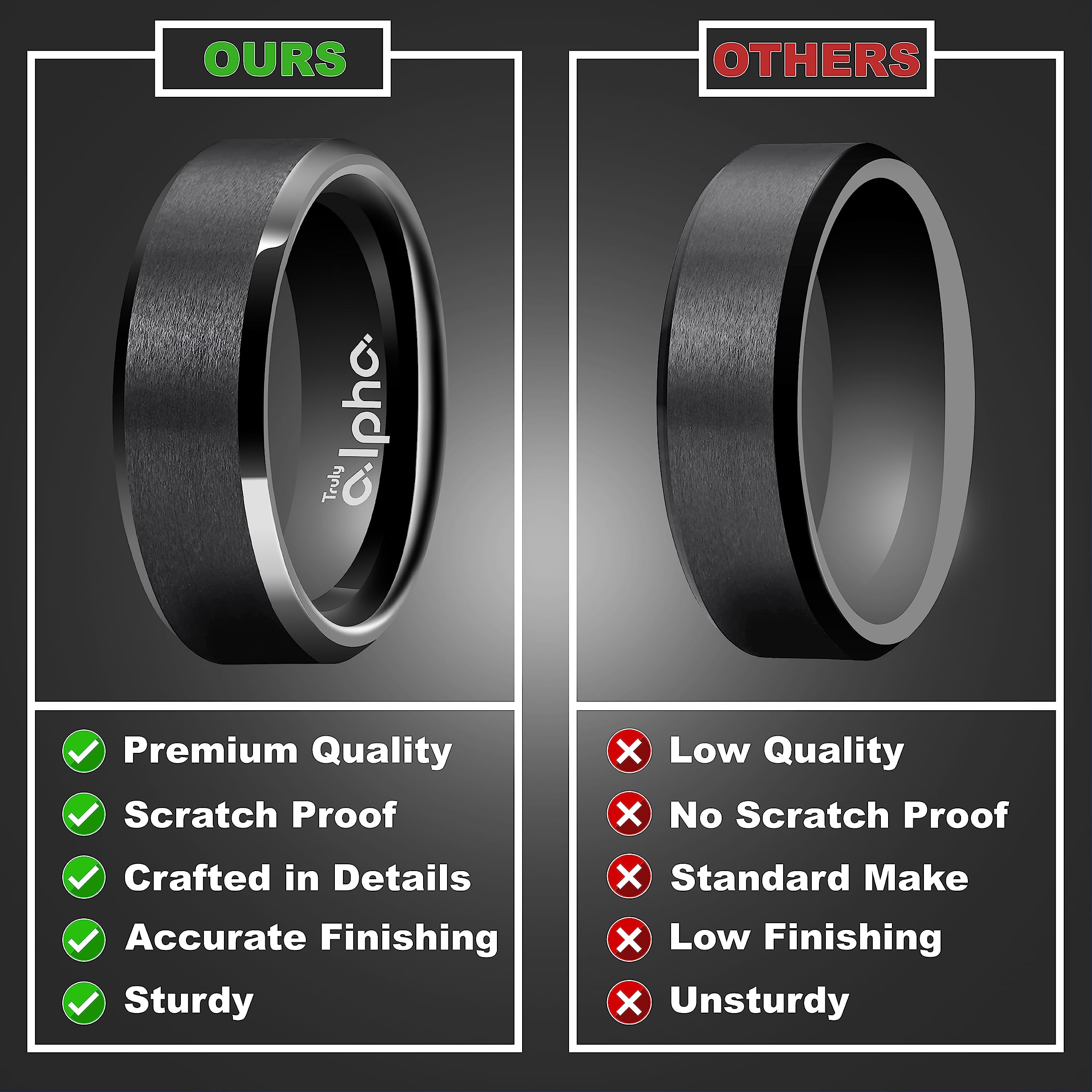 8mm Brushed Tungsten Black Men's Wedding Band - Beveled Edge, Comfort Fit, Elegant Design for Everyday Wear and Special Occasions