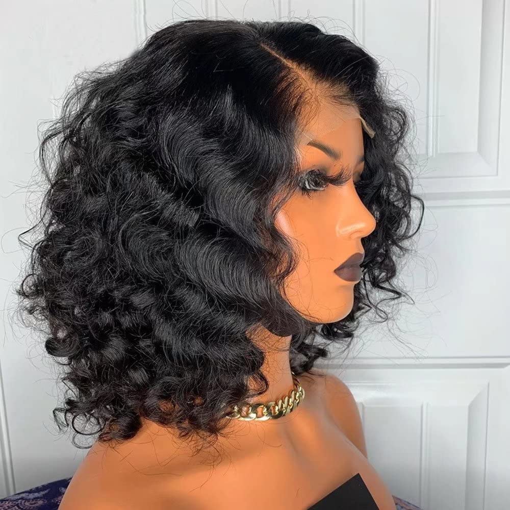 13x6 HD Invisible Lace Front Wig | Brazilian Remy Human Hair | Short Curly Bob with Deep Side Part | 150% Density 14 Inch | Glueless & Transparent Lace | Perfect for Daily Wear, Parties & Cosplay