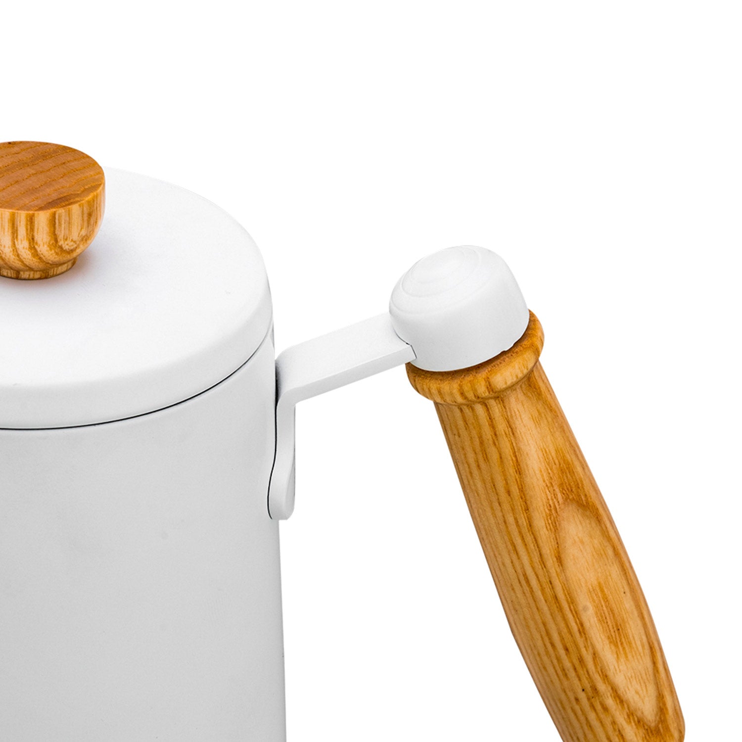 Premium I.XXI 600ml Gooseneck Coffee Kettle with Walnut Handle - Perfect for Pour Over, Drip Coffee & Tea Brewing - Stylish White Electric Water Kettle for Home & Office Use