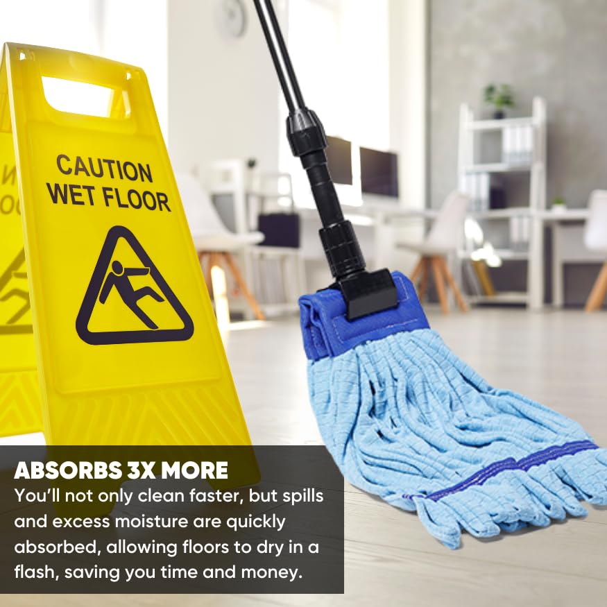 Bulk Commercial Mop Head Replacement (24 Pack) - Heavy Duty Microfiber Tube Mop Refills for Hardwood, Tile & Vinyl Floors | 14oz Machine Washable Industrial Wet Mops | Perfect for Schools, Hospitals & Office Cleaning