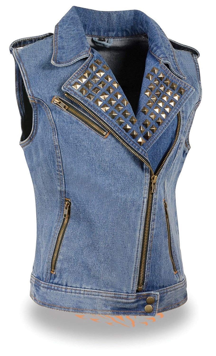 Women's Lightweight Motorcycle Denim Vest with Spike Accents & Gun Pockets - Stylish Biker Jacket for Riding, Concerts & Outdoor Adventures