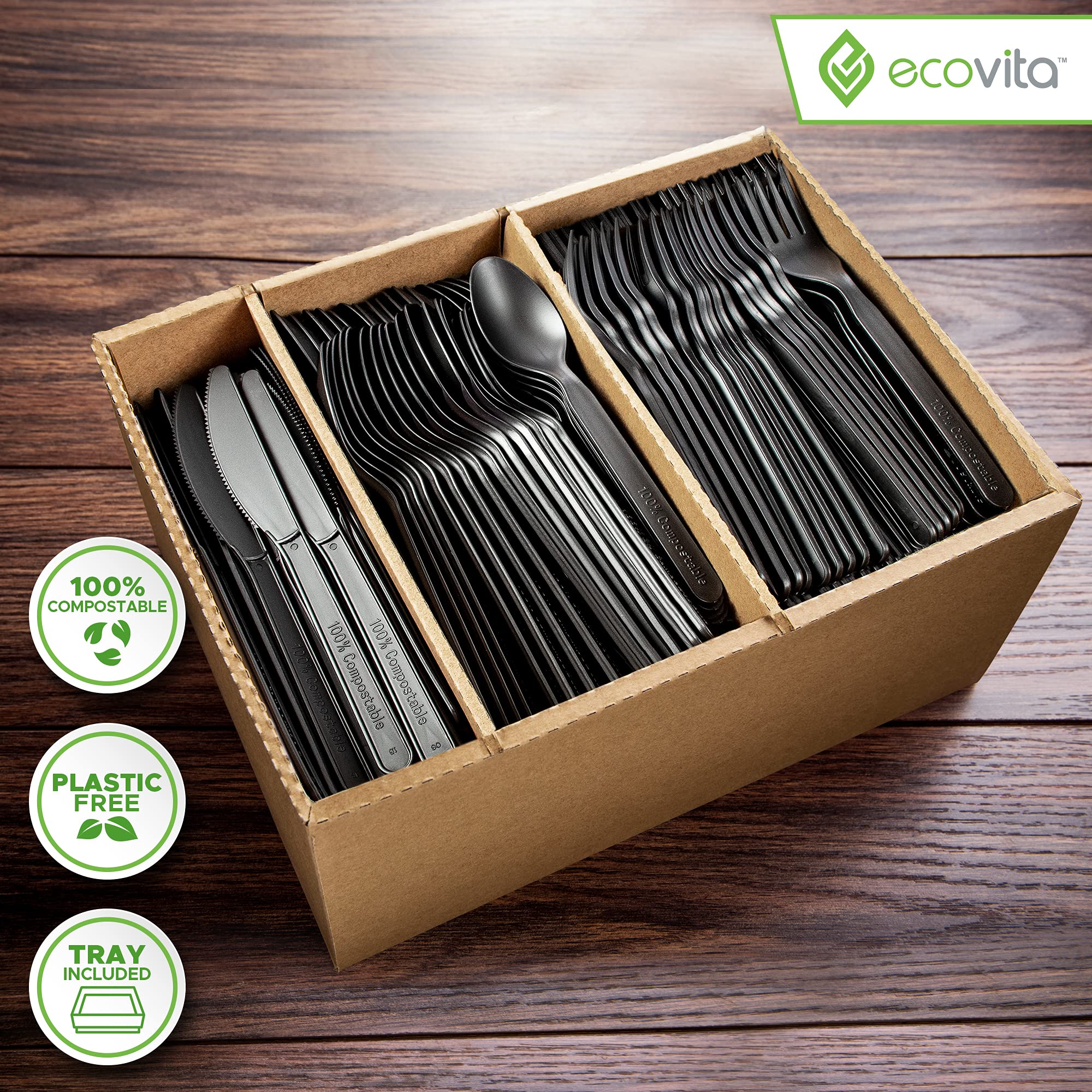 Eco-Friendly 100% Compostable Cutlery Set - 380 Large Disposable Forks, Spoons & Knives (7 Inch) | Durable, Heat-Resistant Biodegradable Utensils | Perfect for Parties, Picnics, BBQs & Zero-Waste Living