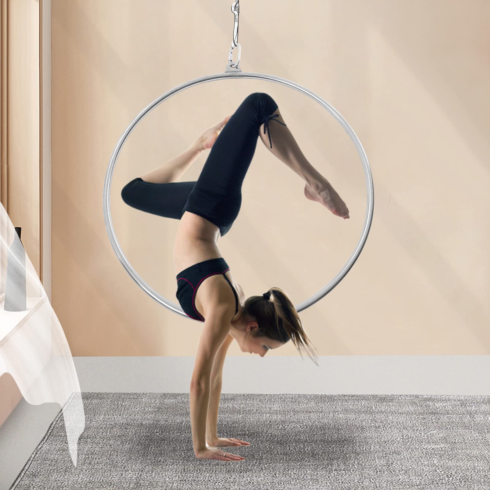 Stainless Steel Aerial Hoop 80cm/31.5in - Single Point Lyra Ring for Circus Performance, Aerial Yoga & Acrobatics - Supports 253lb - Perfect for Home Gym, Dance Studio & Professional Training