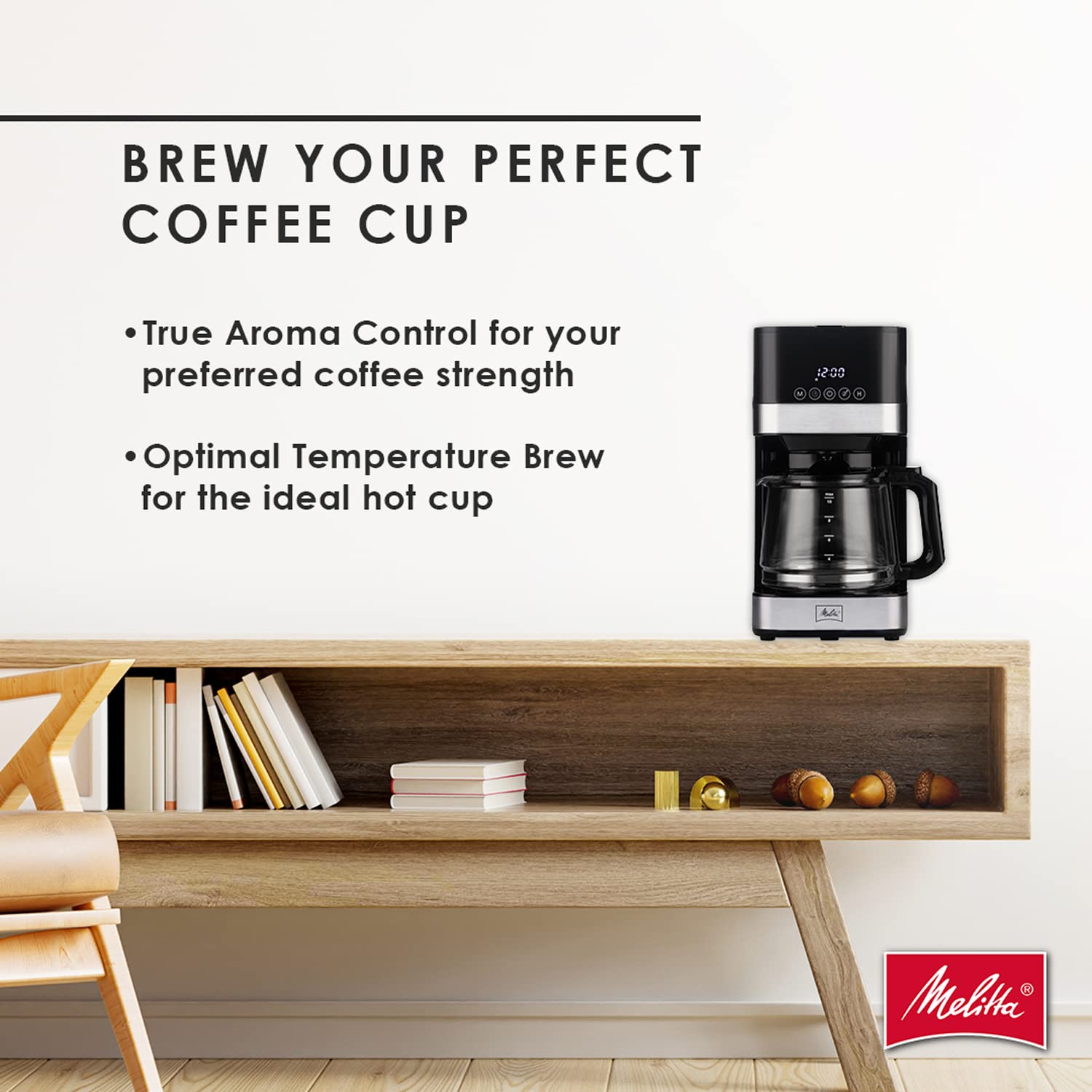 Melitta Aroma Tocco Programmable 10-Cup Glass Drip Coffee Maker with Touch Control Panel & Stainless Steel Accents - Perfect for Home, Office, and Entertaining Guests