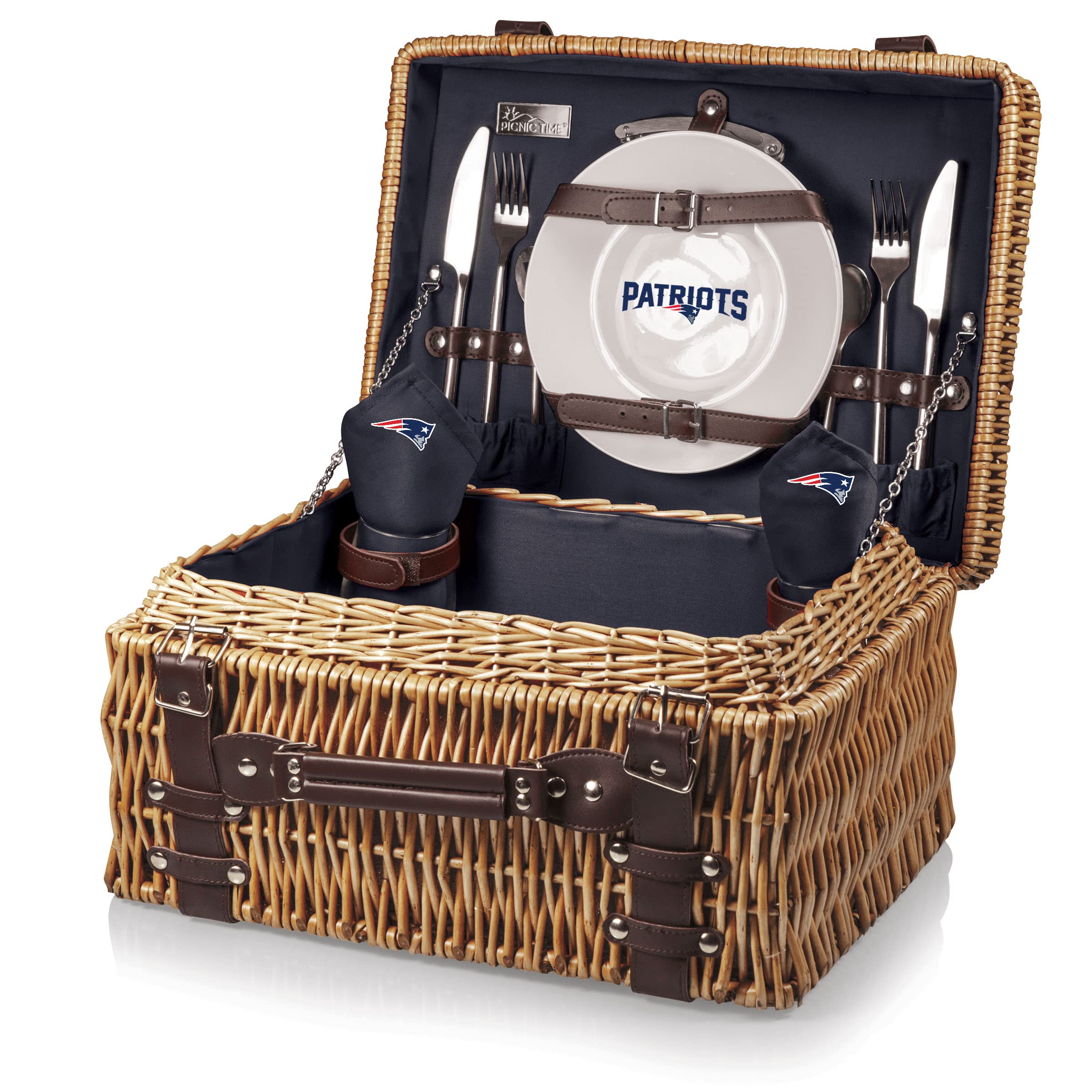 **PICNIC TIME NFL Champion Picnic Basket for 2 - Wicker Picnic Basket Set with Plates, Utensils & Blanket (Black & Brown) - Perfect for Outdoor Picnics, Tailgating & Game Day Parties**
