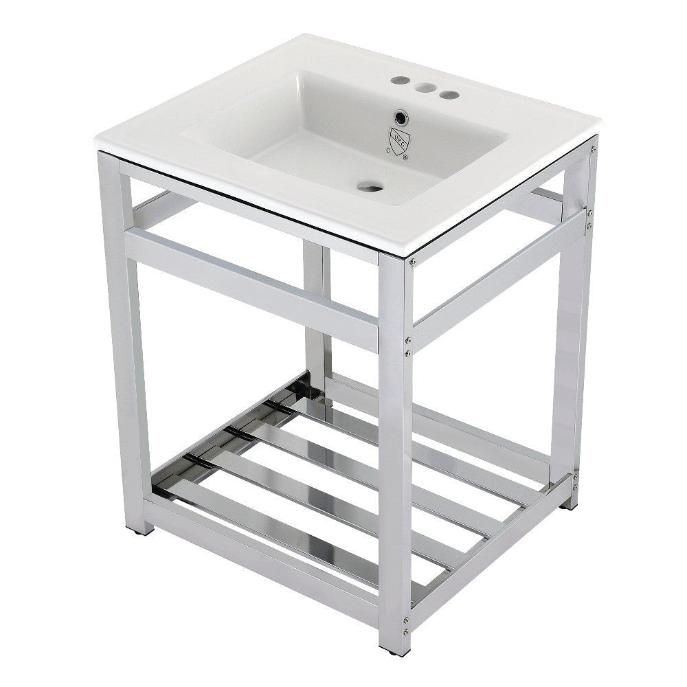 25 x 22 Inch White Ceramic Wall Mount Bathroom Console Sink with 3 Hole Faucet - Perfect for Modern Powder Rooms, Guest Baths & Small Space Vanities