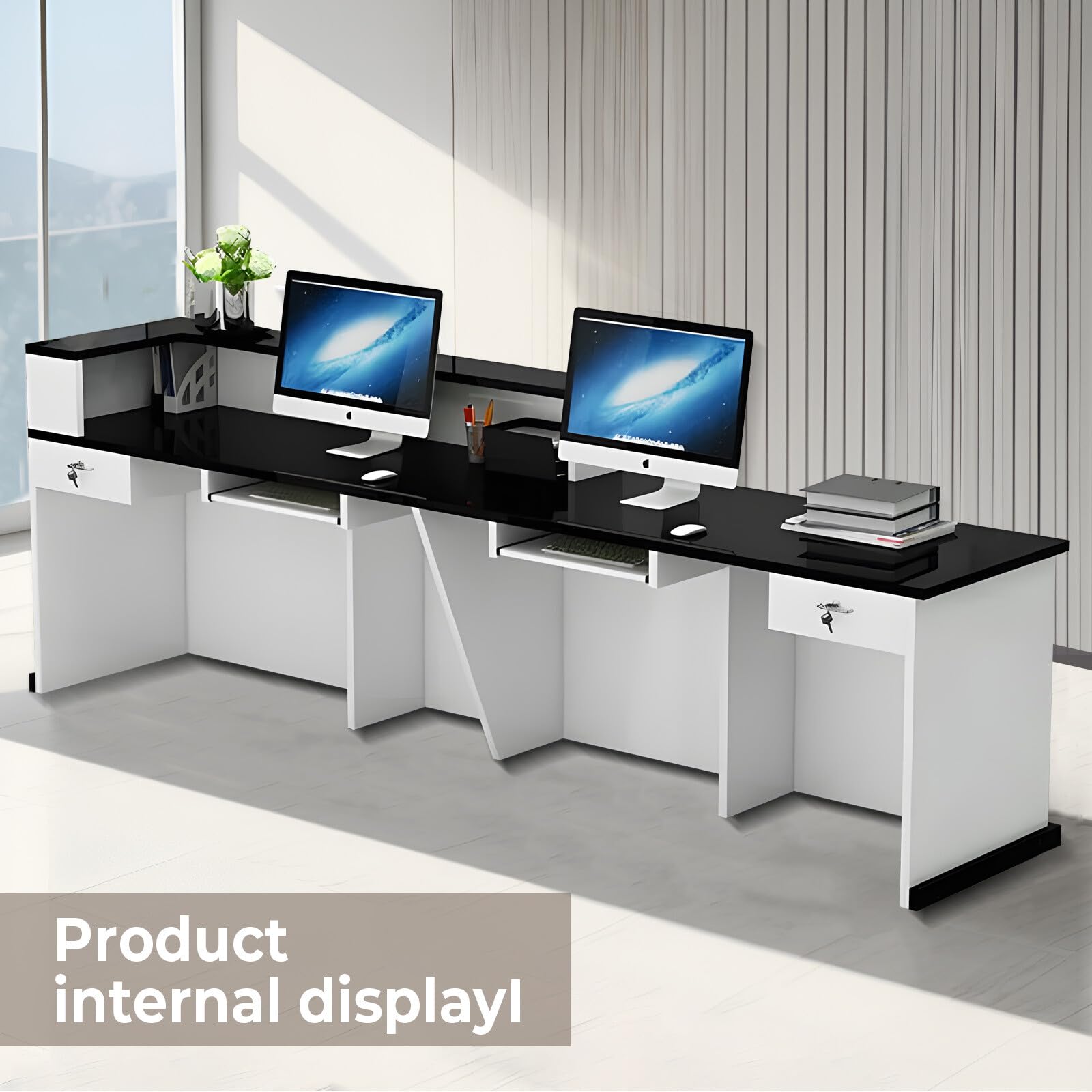 Modern Wooden Reception Desk with Counter & Lockable Storage Drawers, Office Front Desk with Keyboard Tray - 70.87