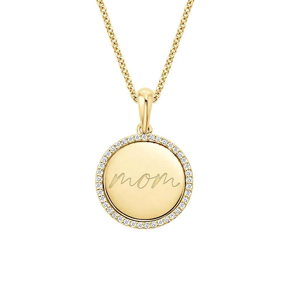 Custom Engraved Mom Disc Moissanite Pendant Necklace - Personalized Jewelry Gift for Mother's Day, Birthday & Anniversary - Perfect for Everyday Wear & Special Occasions