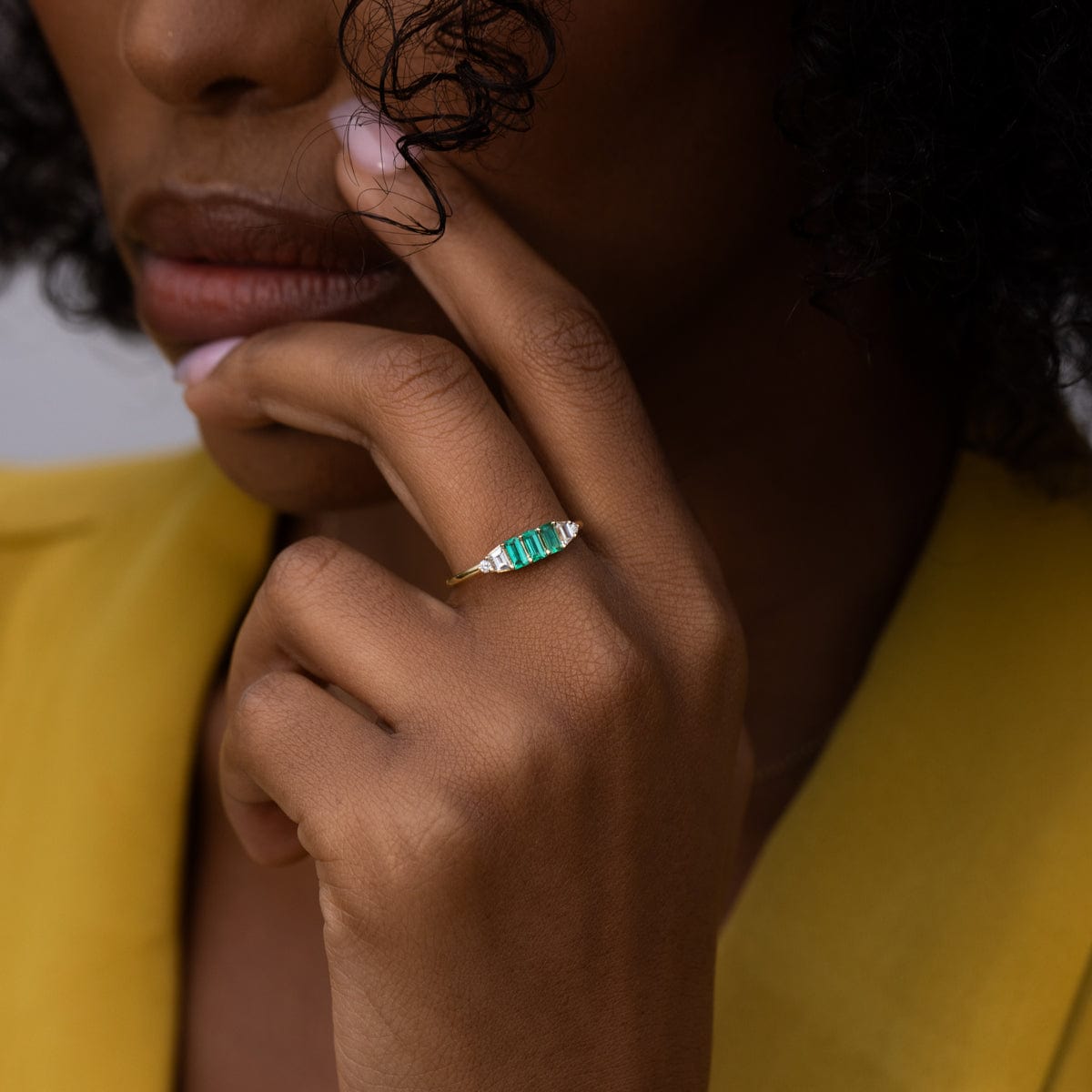 Emerald Trinity Ring - 14K Gold Plated Sterling Silver Stackable Ring for Women - Perfect for Engagement, Anniversary, and Everyday Wear