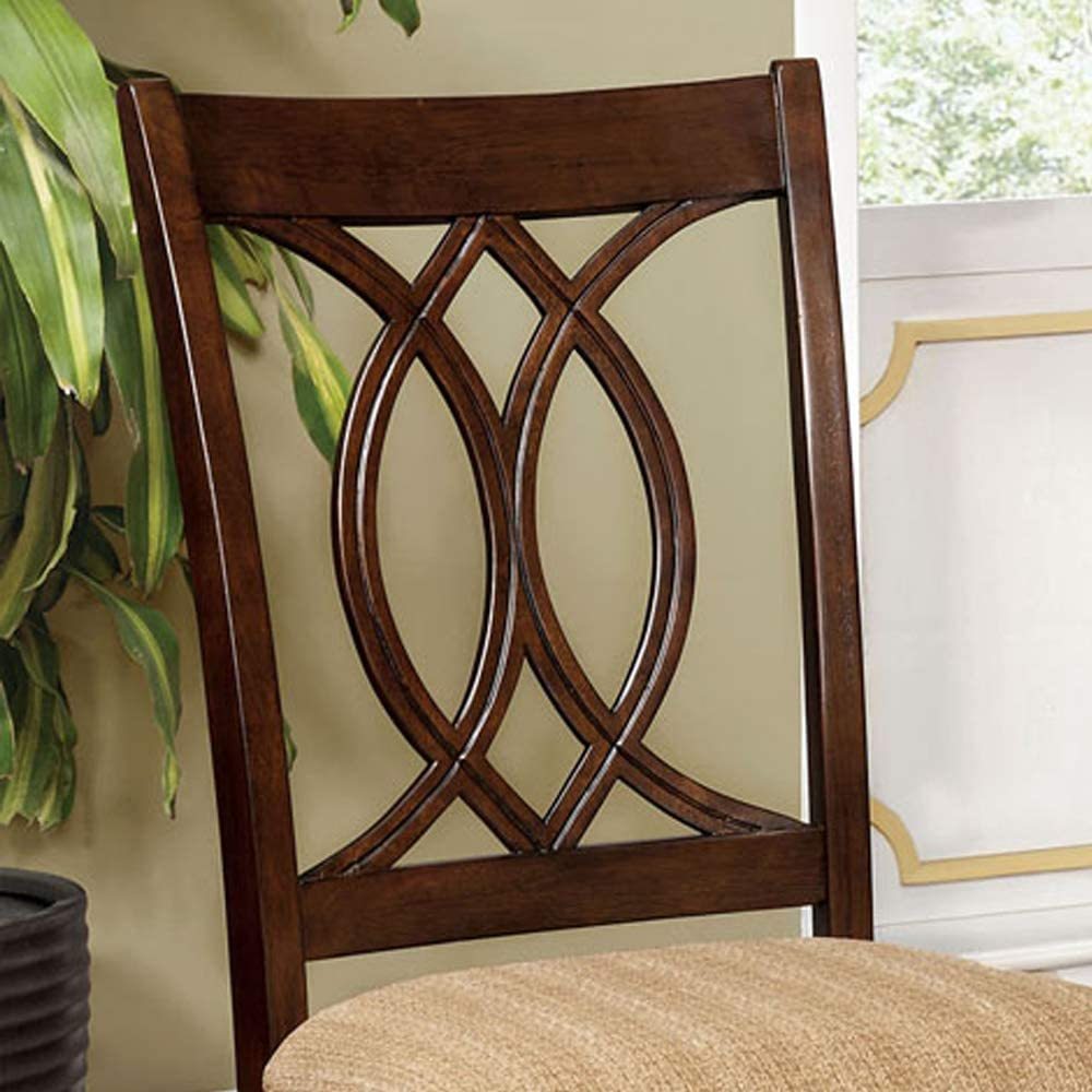 Classic Transitional Dining Chairs Set of 2 - Brown Cherry Solid Wood with Padded Fabric Seat - Elegant Side Chairs for Dining Room - Perfect for Family Dinners & Entertaining Guests