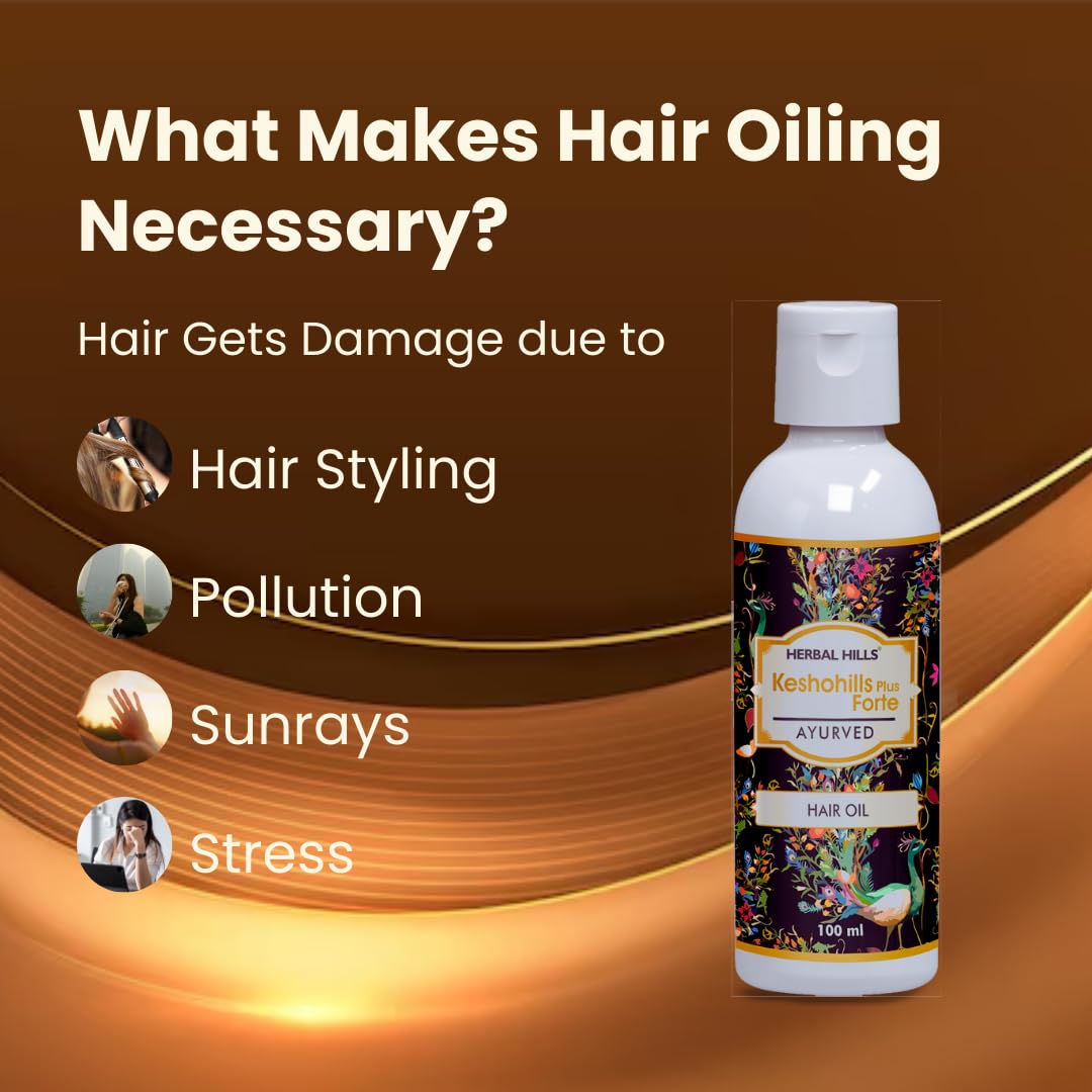 Herbal Hills Keshohills Plus Forte Ayurvedic Hair Oil 100ml - Natural Hair Growth Treatment for Thicker, Stronger Hair - Perfect for Daily Scalp Massage & Damaged Hair Repair