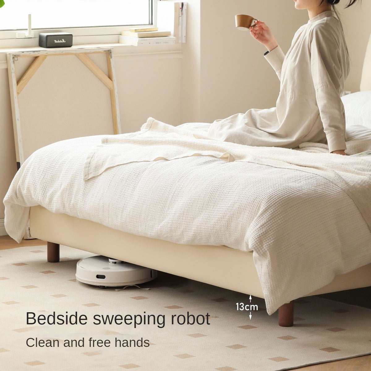 Organic Leather Art Bed - Cream Cloud Soft Mattress for Ultimate Comfort | Perfect for Master Bedrooms, Guest Rooms & Luxury Apartments