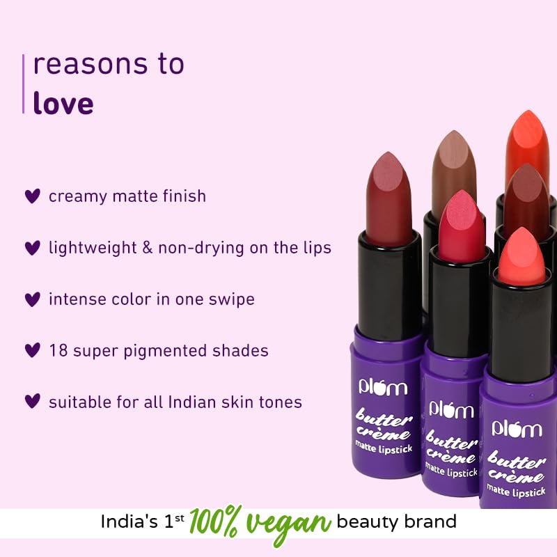 Plum Butter Crème Matte Lipstick - Creamy Matte Finish, Highly Pigmented with Shea Butter, Rosehip Oil & Vitamin E | 100% Vegan & Cruelty-Free | 121 Nude Bloom | Perfect for Everyday Wear, Date Night & Special Occasions