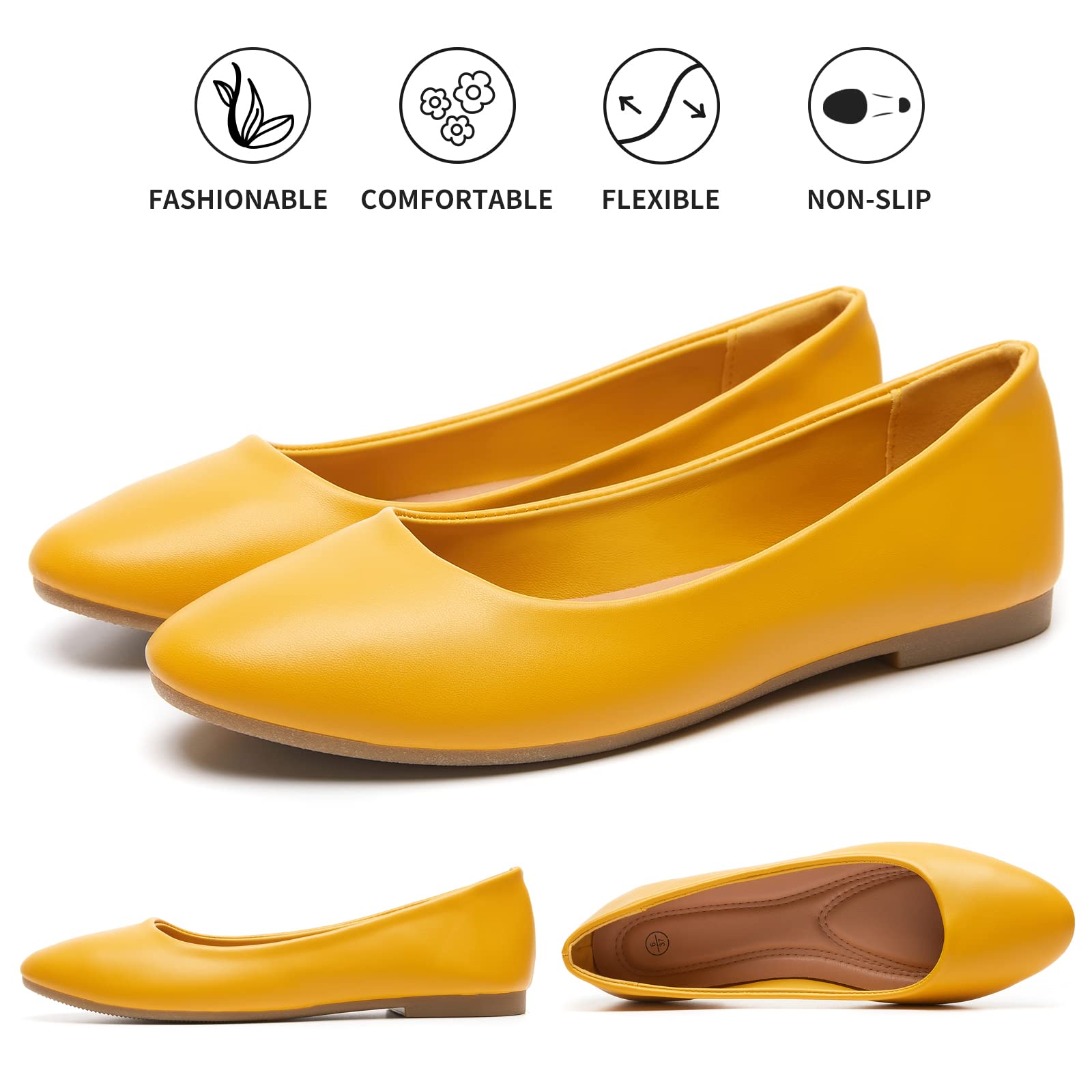 Hash Bubbie Women's Ballet Flats - Comfortable PU Leather Slip-On Dress Shoes for Women | Perfect for Office, Wedding & Casual Wear