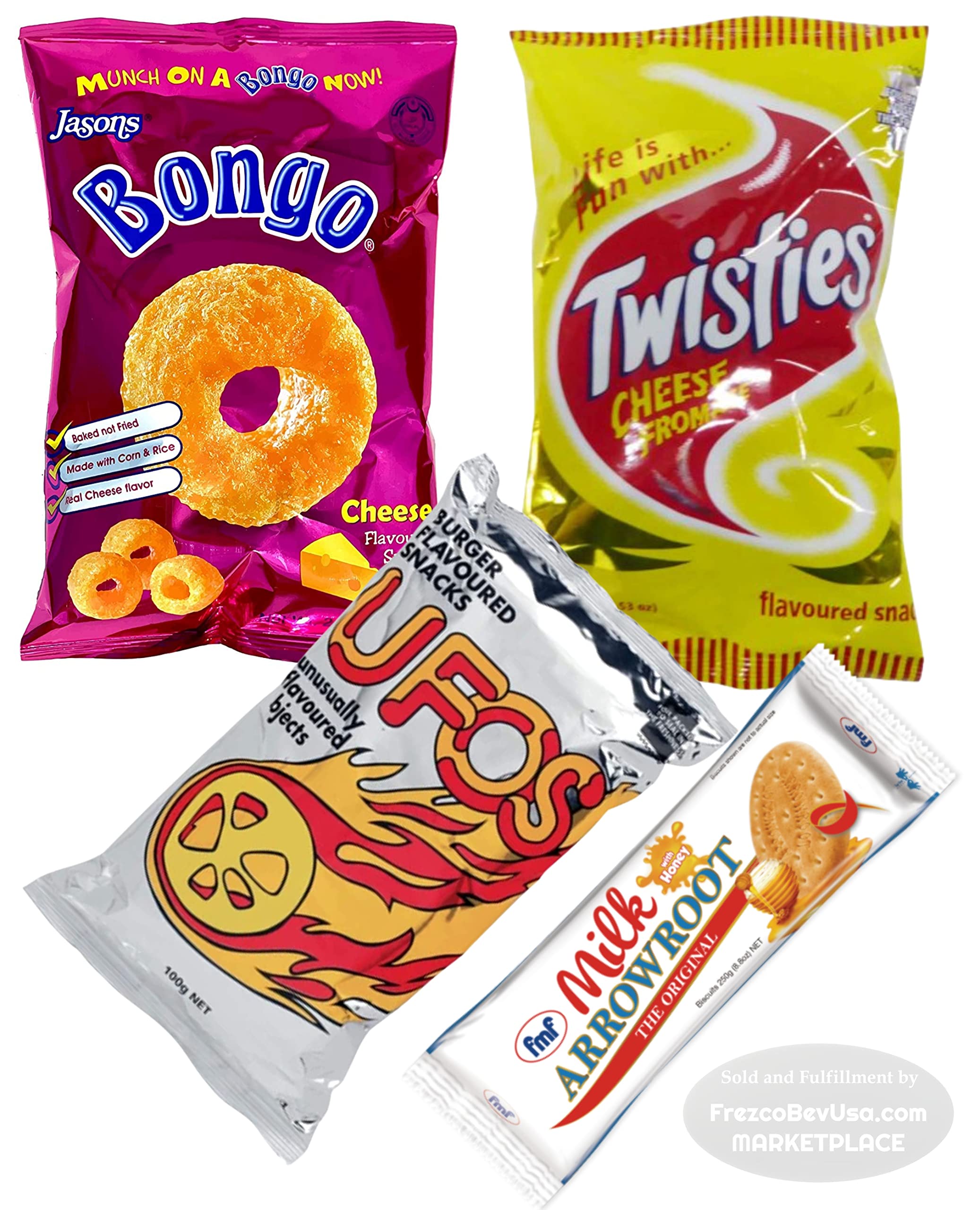 FIJI Snacks Variety Pack - Cheese Bongo, Cheese Twisties, UFO'S, Milk Arrowroot Biscuits (Pack of 4) | Perfect for Parties, Travel & Snacking | FijiSnack.com