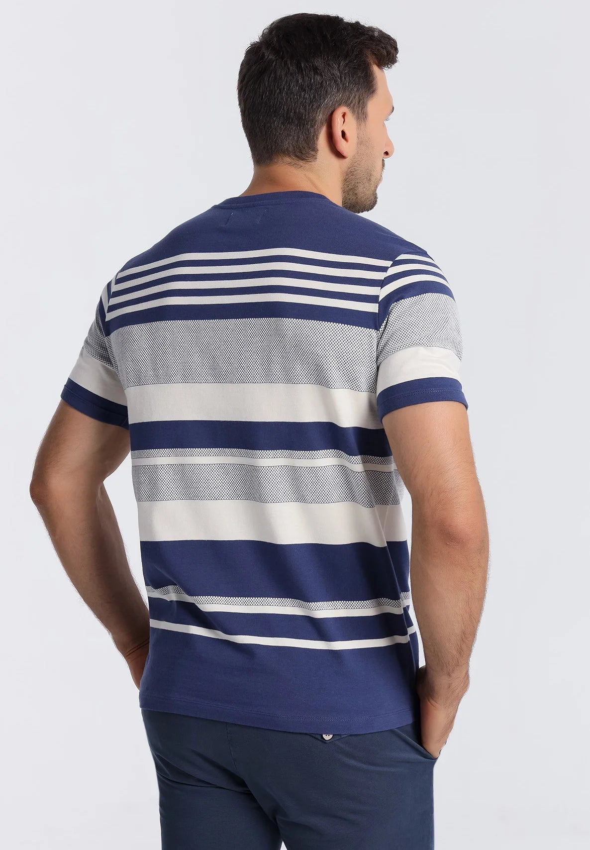 Bendorff Men's Striped Cotton Henley T-Shirt - Soft Casual Short Sleeve Button-Up Shirt for Everyday Wear, Outdoors & Layering - Blue