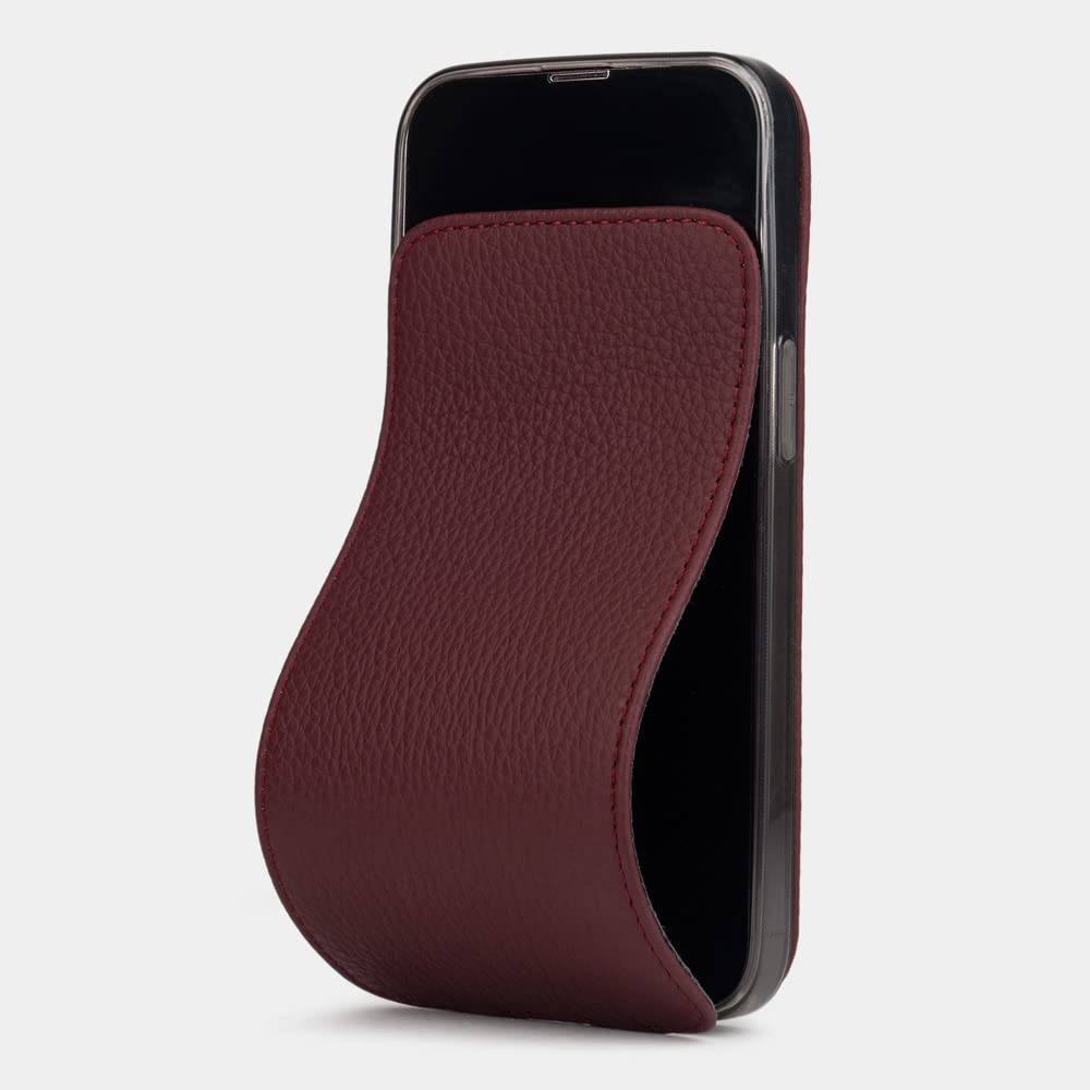 Premium Ultra Thin Leather Folio Case for iPhone 13 Mini - Handcrafted in France - Patented Design - Bordeaux Red - Perfect for Business & Travel Protection