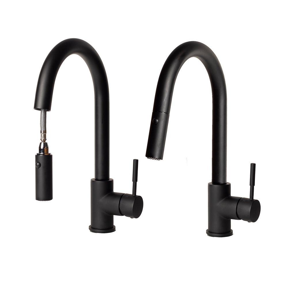 ZLINE Arthur Matte Black Pull Down Single Handle Kitchen Faucet - Modern Design for Sink, Dishwashing & Food Prep (ATH KF MB)