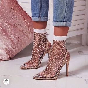 Sexy Fishnet Nude Heels for Women - Strappy Stiletto High Heels with Ankle Strap - Perfect for Night Out, Club Party, and Date Night