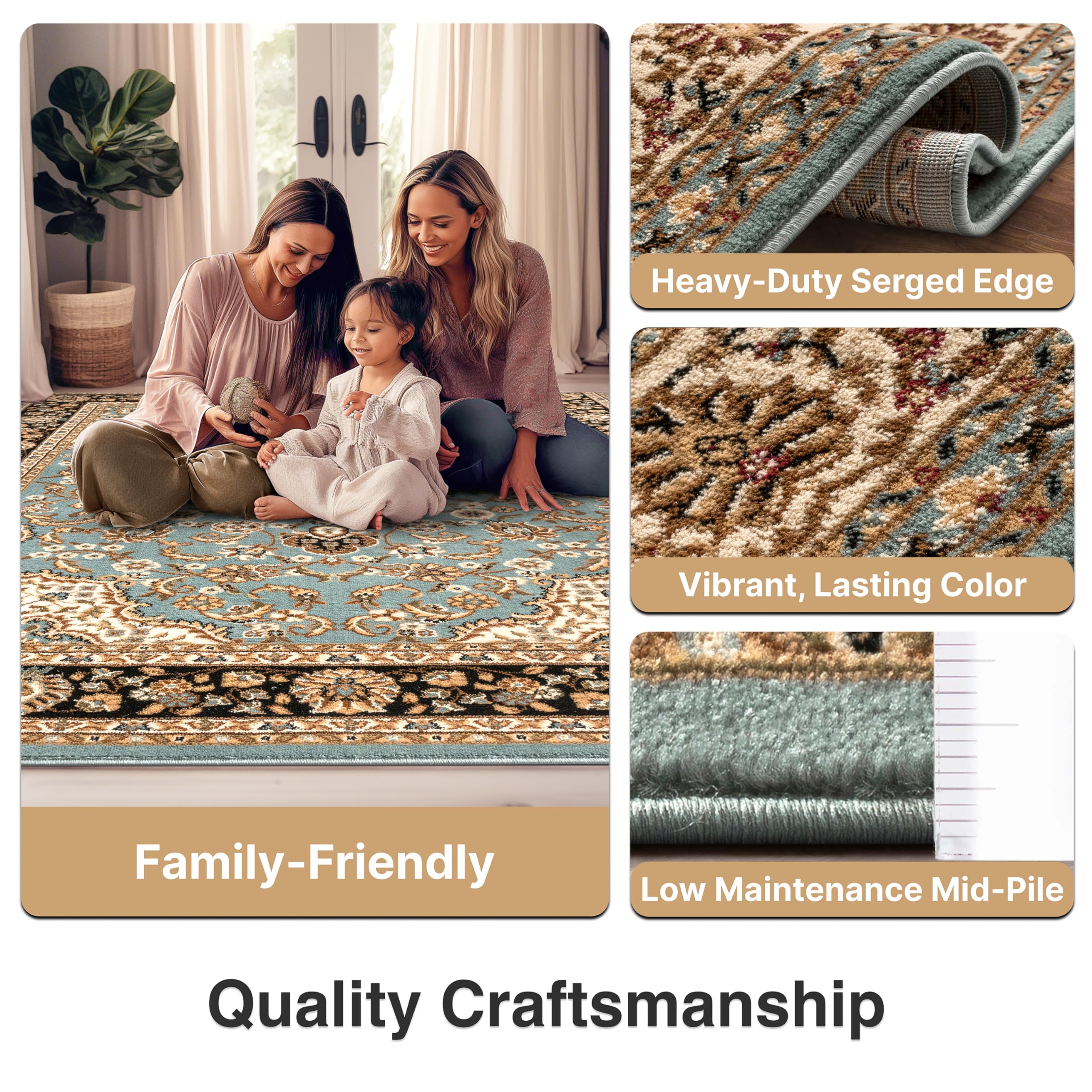 Well Woven Barclay Collection Medallion Kashan Light Blue 8x10 Area Rug - Soft Non-Slip Living Room Rug, Bedroom Carpet & Dining Room Floor Mat for Home Decor, Housewarming Gift