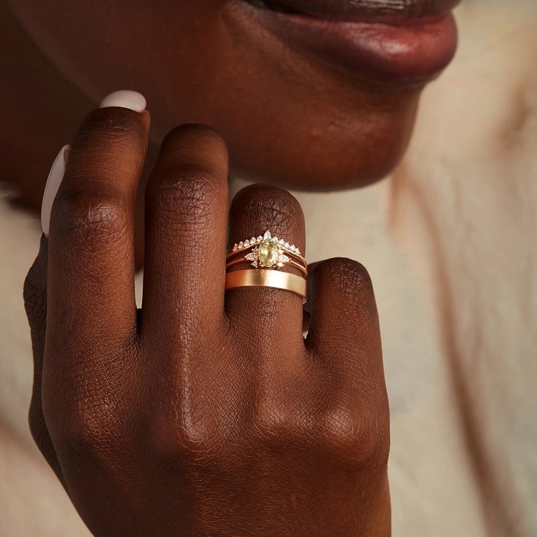 Unique 14K Yellow Gold Ring with Green Sapphire - Handcrafted One-of-a-Kind Jewelry for Engagement, Anniversary & Special Occasions