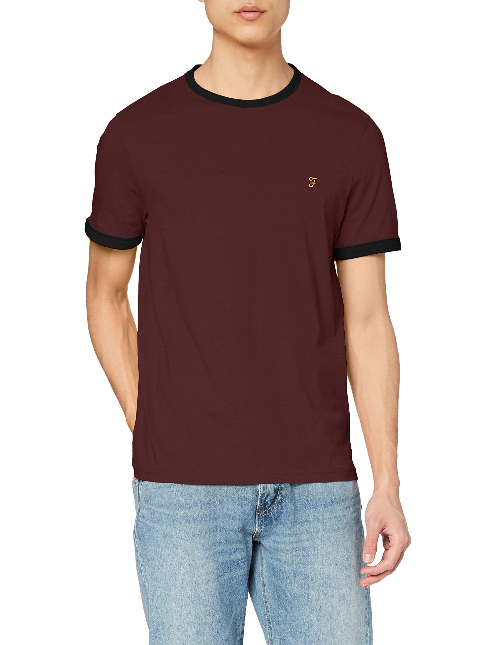 Farah Groves Vintage Ringer T-Shirt for Men - XXL Size, Fresh Red Color - Casual Wear, Retro Style, Everyday Comfort