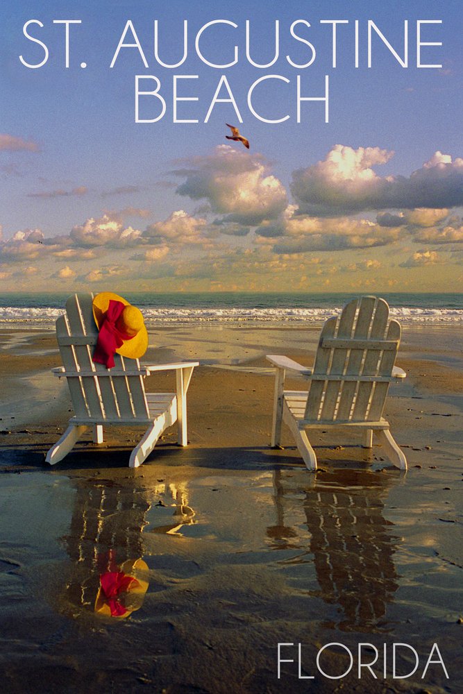 St. Augustine Florida Beach Adirondack Chairs - 9x12 Wall Art Poster Print for Coastal Home Decor | Perfect for Living Room, Bedroom & Office Wall Decoration