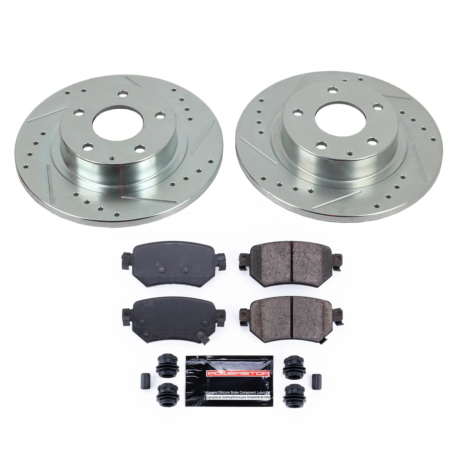 Power Stop K8068 Rear Z23 Carbon Fiber Brake Pads & Drilled/Slotted Rotors Kit - Compatible with Mazda 6 2016-2021 | High-Performance Braking for Daily Commuting & Sport Driving