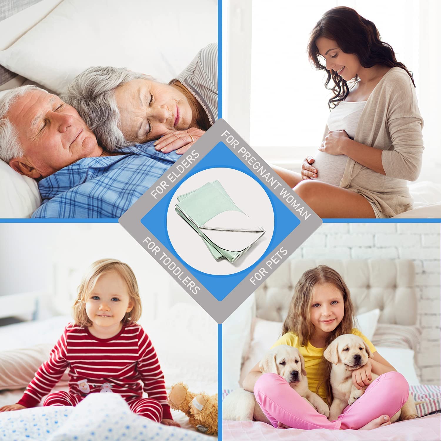 Reusable Waterproof Washable Bed Underpad - Absorbent Mattress Protector for Incontinence - Pack of 4 (3 Pink 1 Green, 34