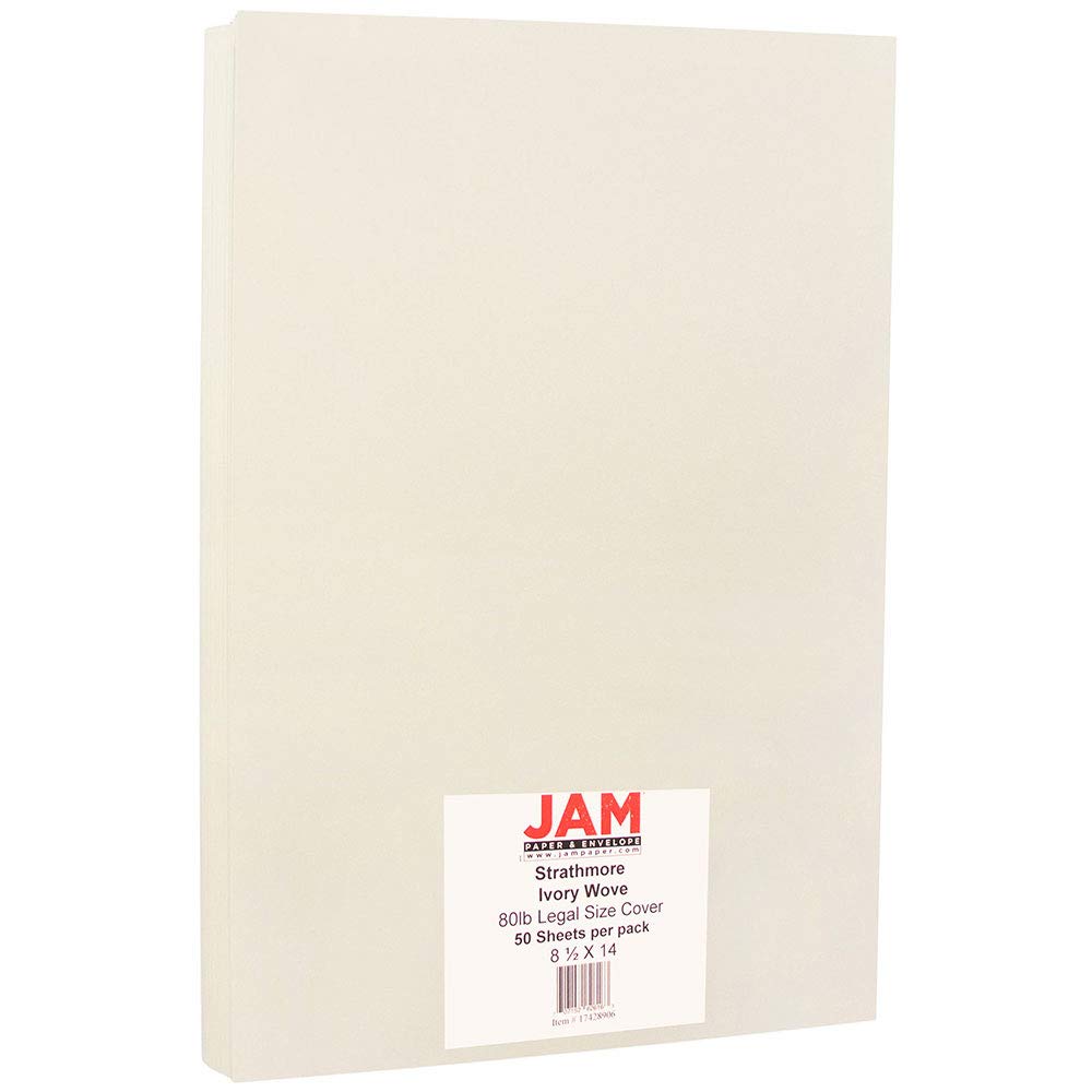 Legal 80lb Cardstock - 8.5x14 Coverstock, 216 GSM Ivory White - 50 Sheets for Crafting & Invitations