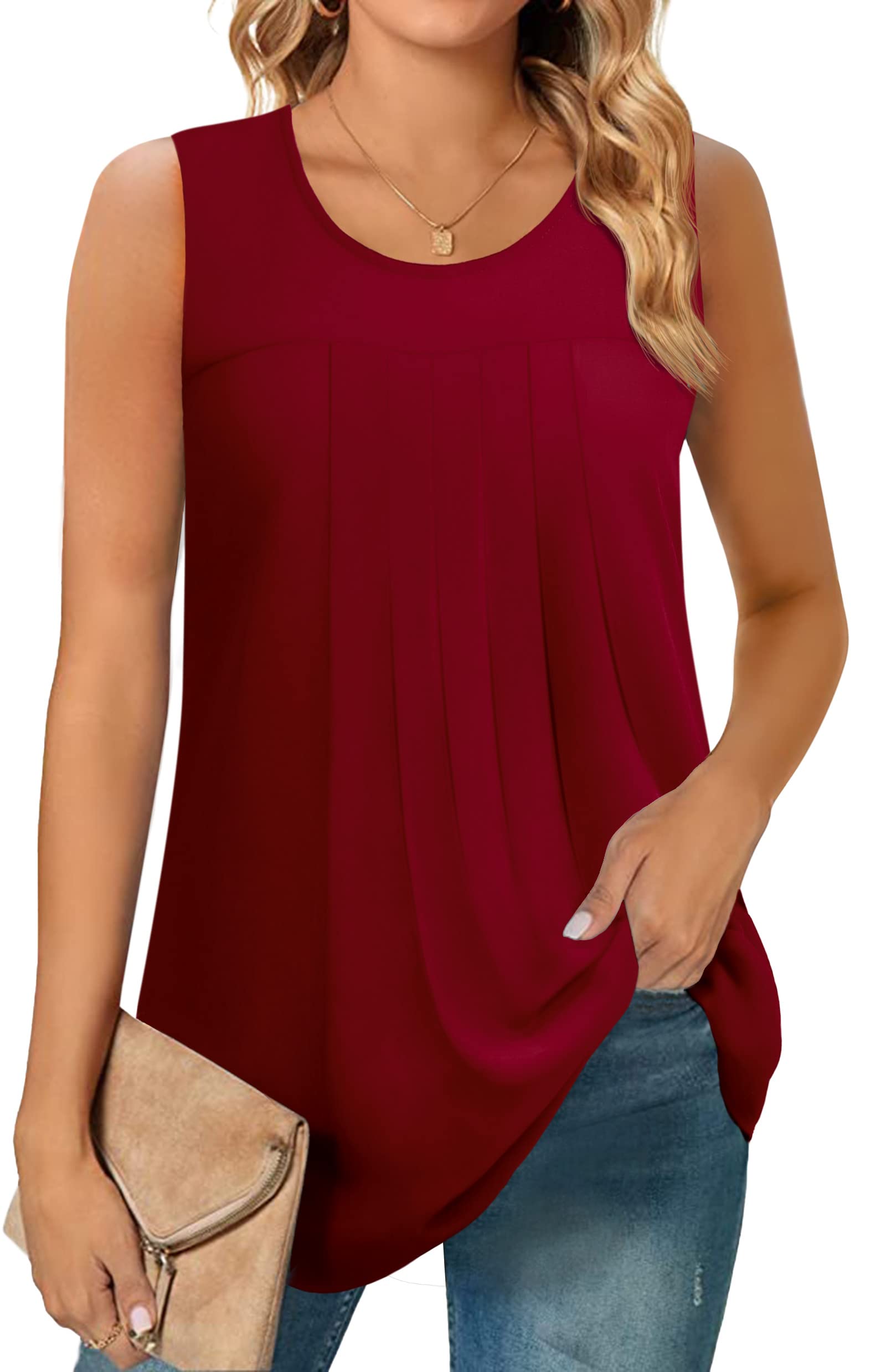 JUEYUN Women's Summer Sleeveless Chiffon Tank Top Blouse - Casual Double Layer Flowy Tunic Shirt for Beach, Vacation & Everyday Wear 2023
