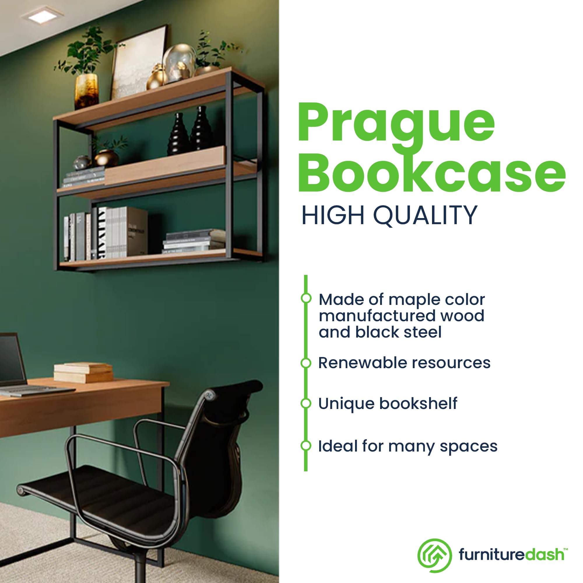 Modern Prague Bookcase - Stylish Wooden Bookshelf for Home & Office - Perfect for Living Room, Bedroom, or Study Room Organization