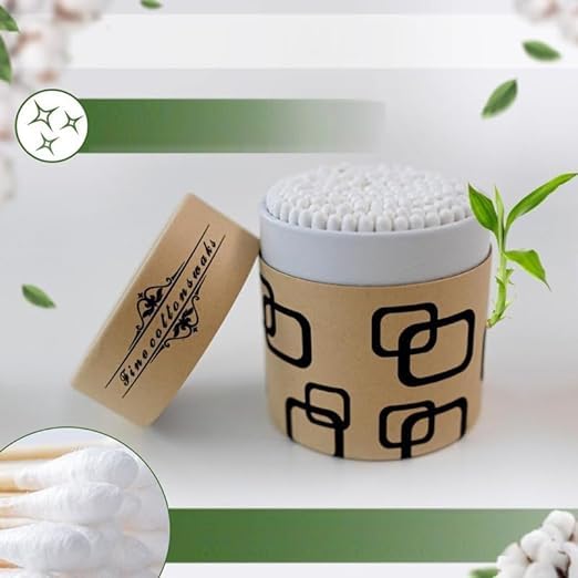 200pcs Disposable Bamboo Cotton Swabs - Round & Pointed Heads, Eco-Friendly Wood Sticks with Soft Cotton Buds for Ear Cleaning, Makeup, Baby Care & First Aid Kit