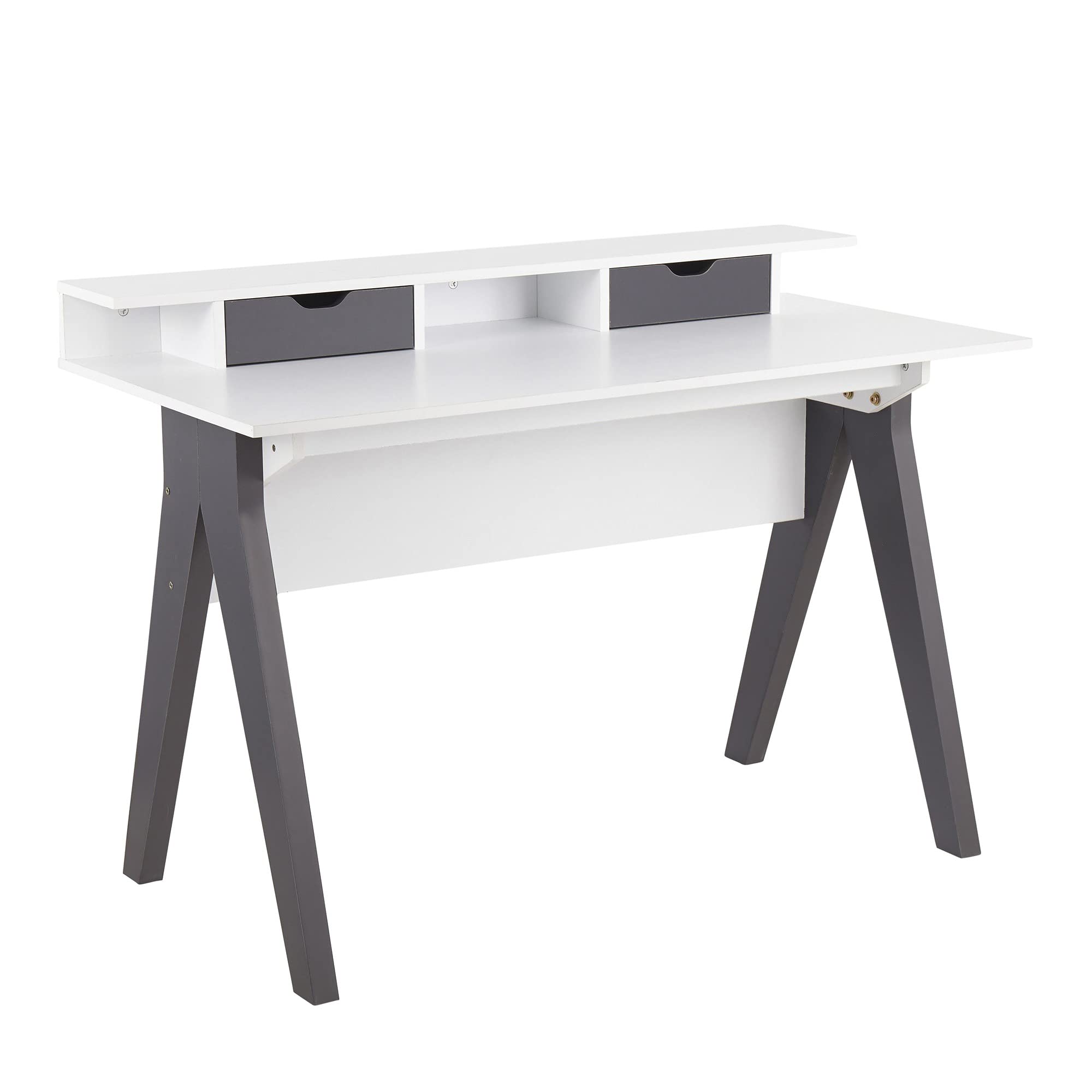 LumiSource Wishbone White Desk - Modern Home Office & Computer Desk with Drawers, Compact Writing Desk for Small Spaces, Bedroom & Gaming Setup - Perfect for Remote Work, Study & PC Gaming Stations