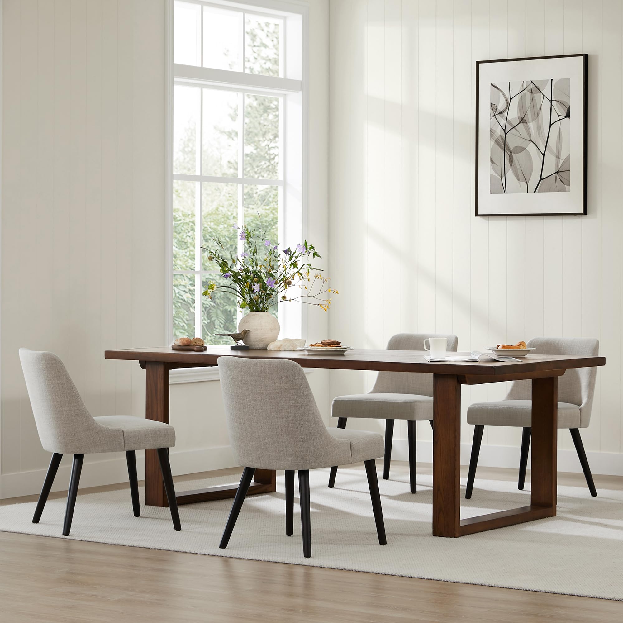 Mid-Century Modern Dining Chairs Set of 2 - Upholstered Fabric Accent Chairs for Dining Room in Flax Beige - Perfect for Kitchen, Breakfast Nook & Small Space Dining Areas