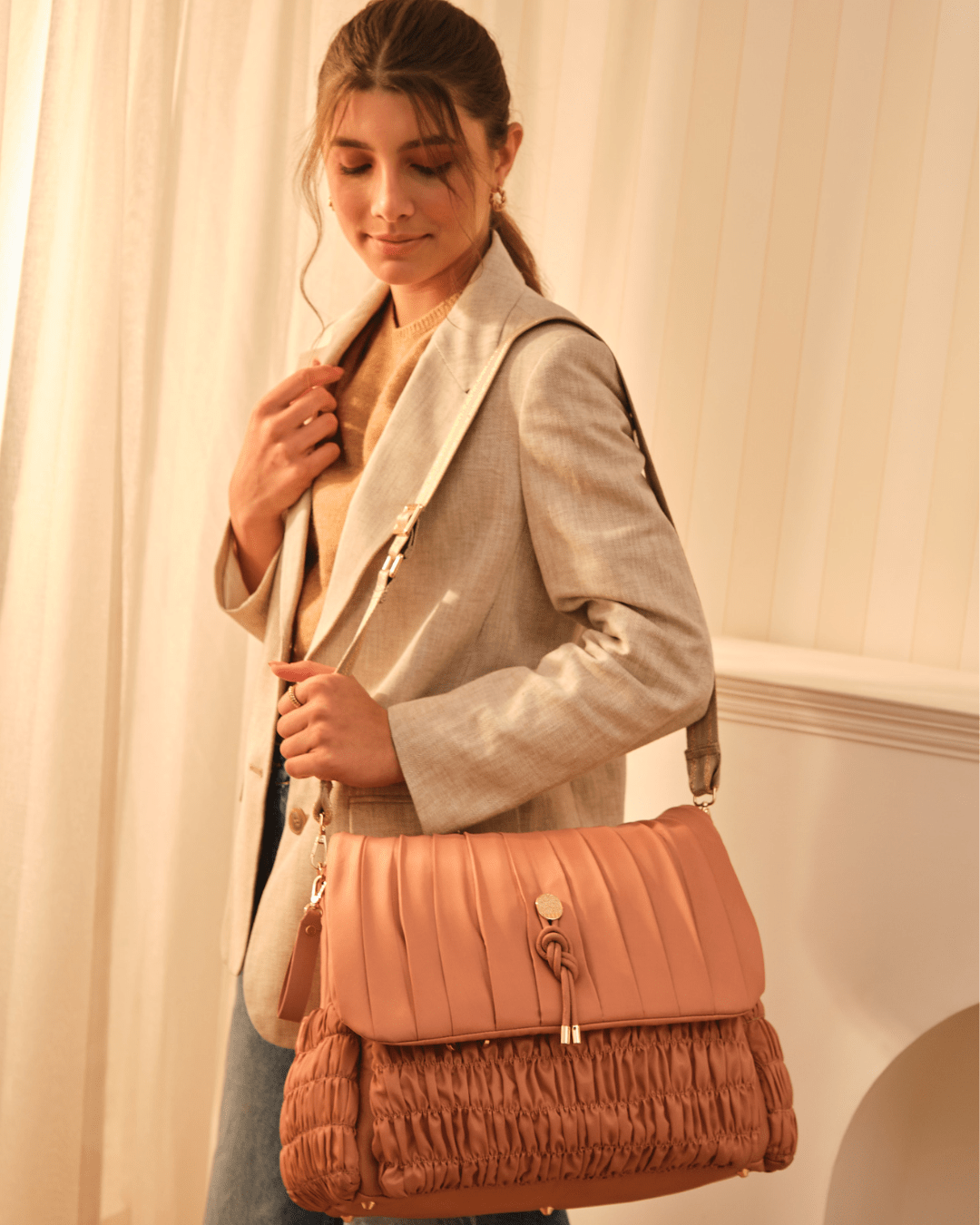 Premium Dune Diaper Bag in Dusty Rose - Stylish & Spacious Baby Essentials Organizer for Moms on the Go - Perfect for Daycare, Travel & Everyday Use