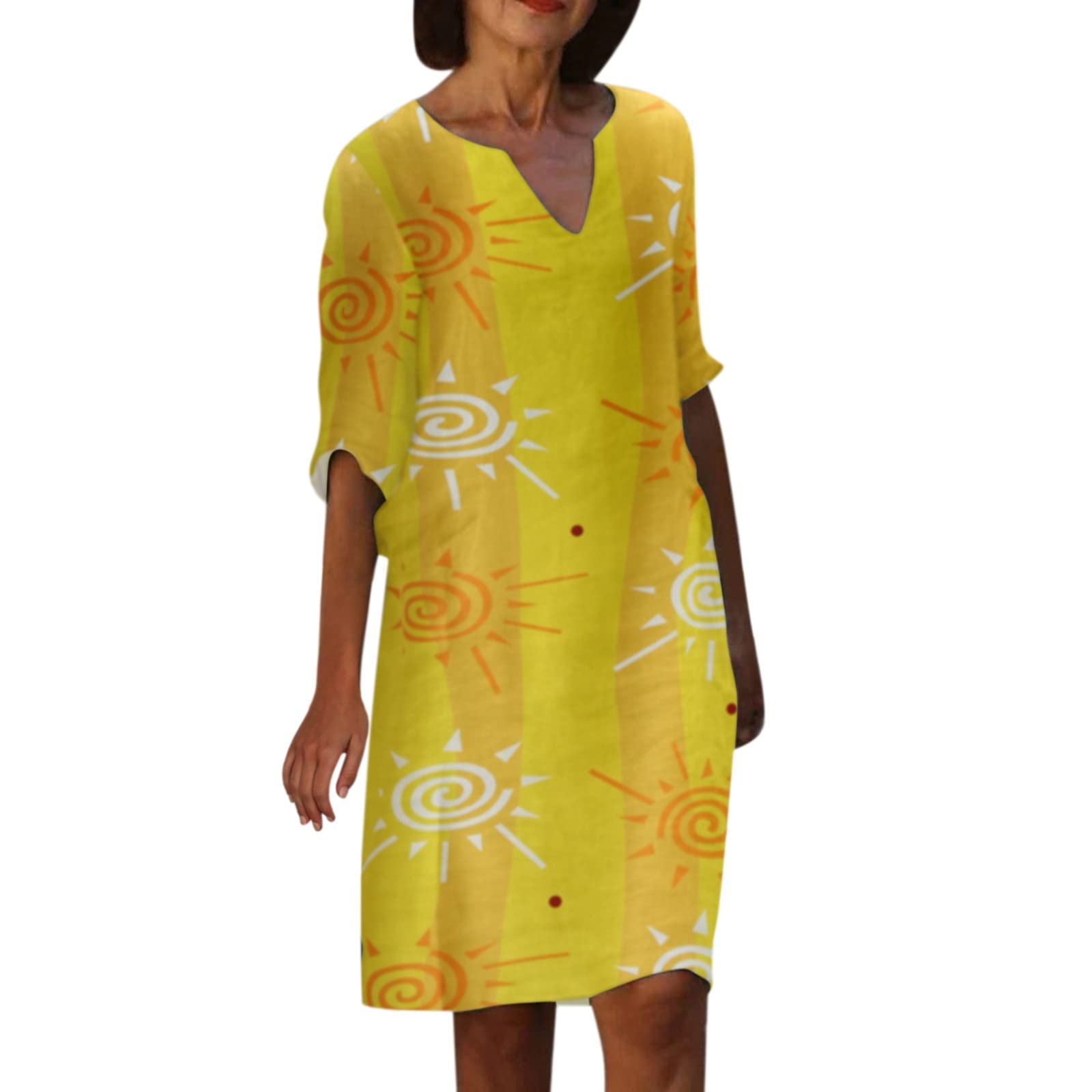 Women's Summer Floral Print Hollow Out Midi Dress - Round Neck Half Sleeve Knee-Length Sundress with Sequin Details | Perfect for Beach Vacations, Garden Parties & Casual Day Out