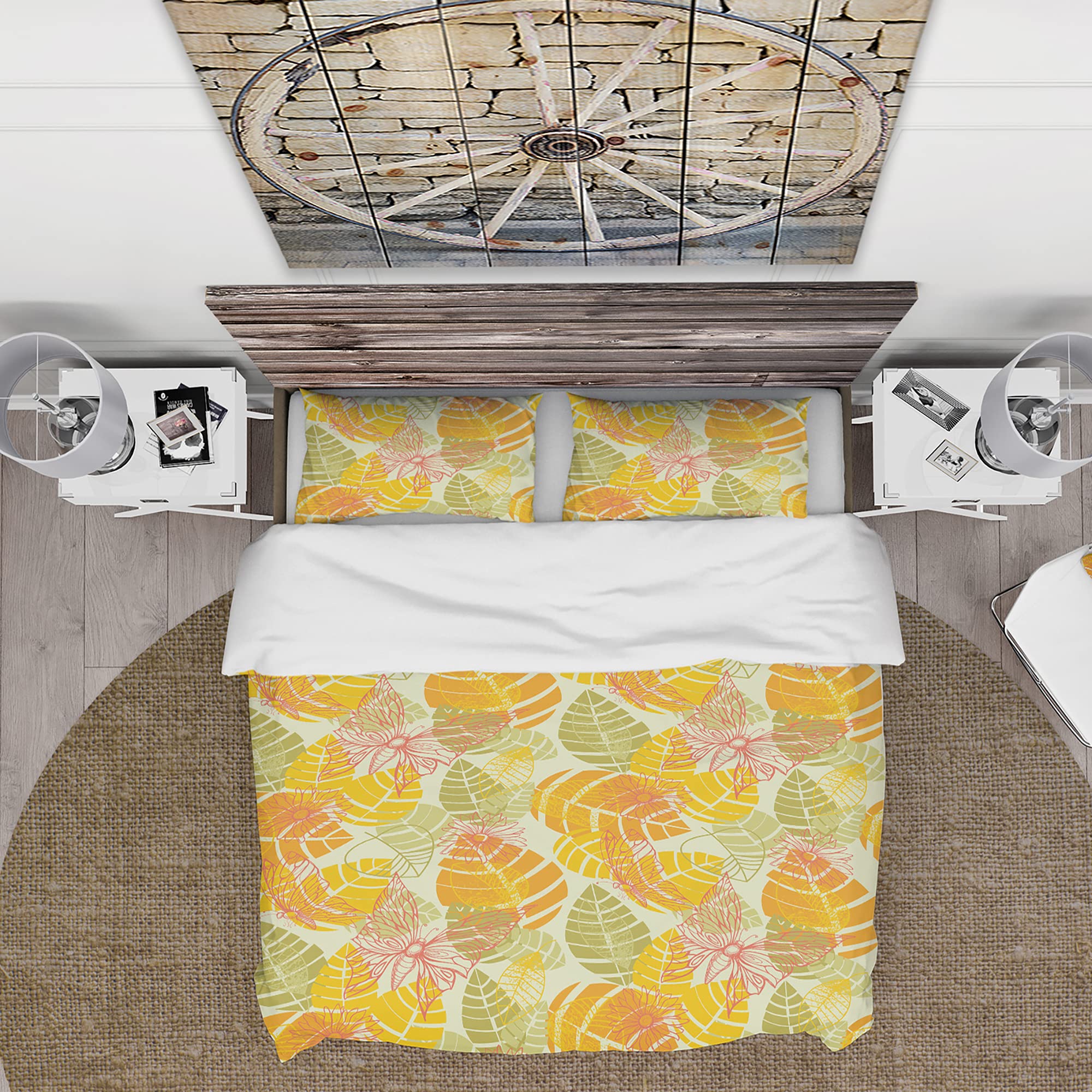 Vibrant Summer Butterfly & Colorful Leaves Duvet Cover Set - Abstract Floral Bedding for Bohemian & Nature-Inspired Bedrooms