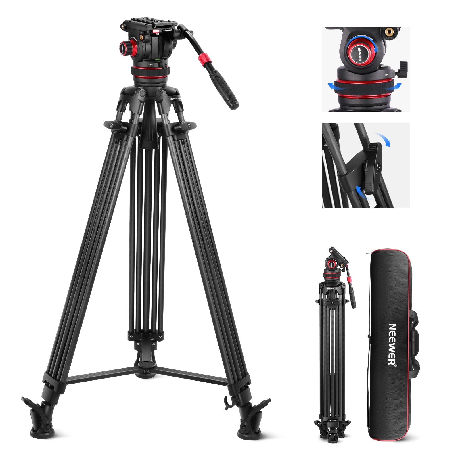 NEEWER LL35 78 Pro Carbon Fiber Tripod for DSLR Camera - Lightweight Professional Video Tripod with Fluid Head for Photography, Vlogging & Film Making