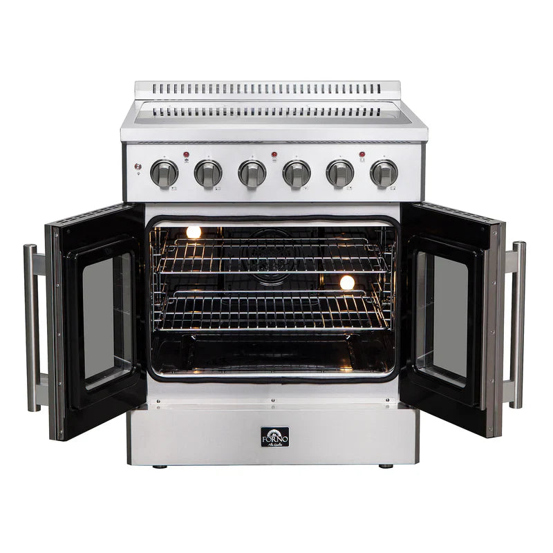FORNO Galiano 30 Inch French Door Electric Range with Convection Oven - Stainless Steel FFSEL6917 30