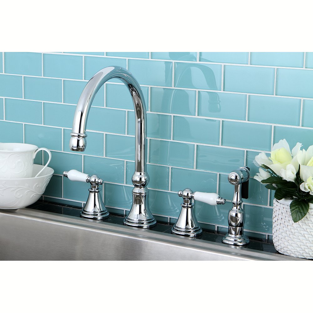 Kingston Brass KS2791PLBS Governor Deck Mount Kitchen Faucet with Brass Sprayer - 8.25 Inch Polished Chrome Finish - Perfect for Modern Kitchens & Bar Sinks
