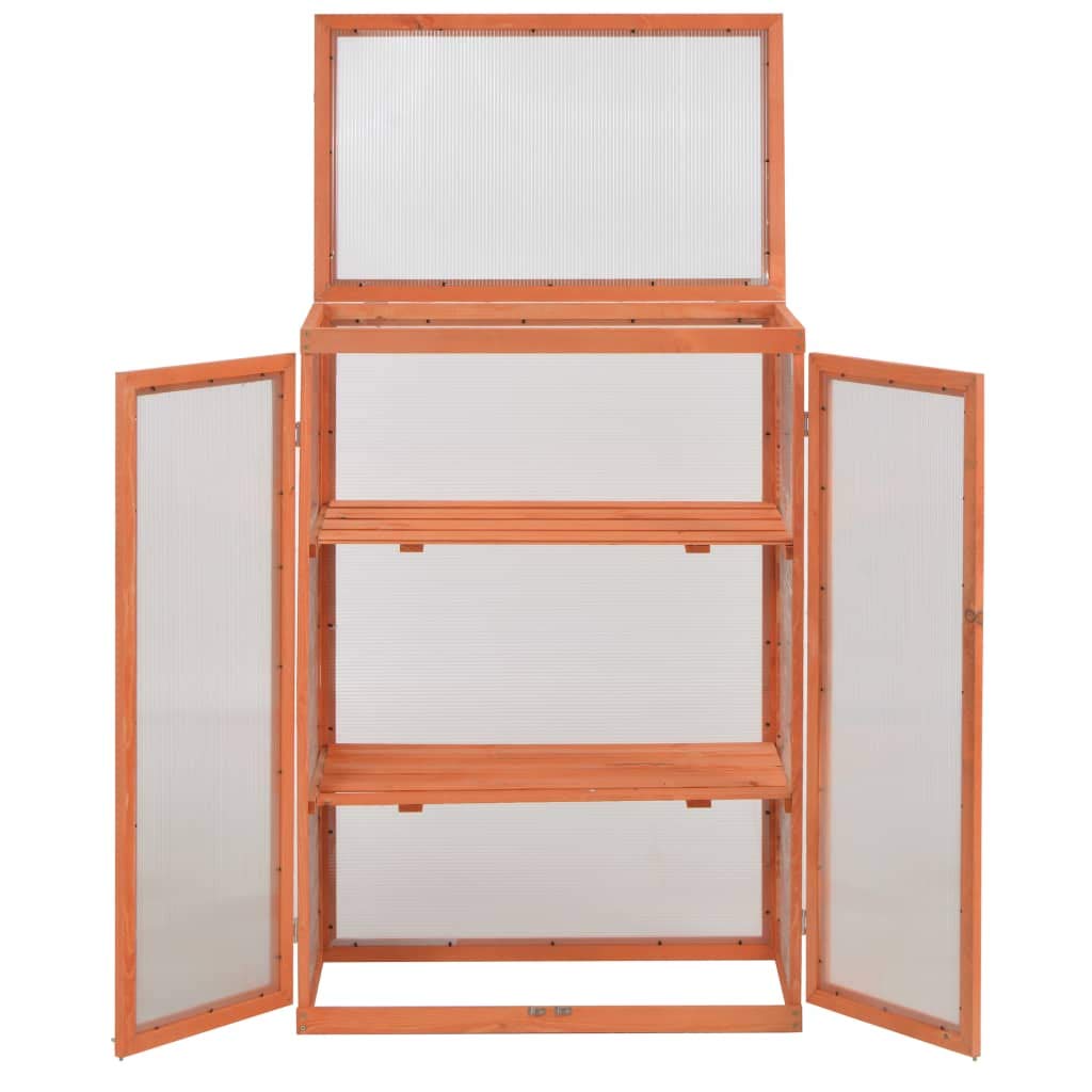 vidaXL Wooden Garden Greenhouse with Polycarbonate Panels - Durable Hobby Greenhouse for Plants - Weatherproof Cold Frame for Outdoor Use - 2-Tier Shelving Design (29.5