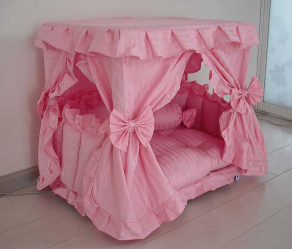 Princess Pink Handmade Pet Dog Bed House with Candy Pillow - Cozy & Cute Large Dog Bed for Small to Medium Dogs - Perfect for Indoor Use, Bedroom, or Pet Travel Accessories