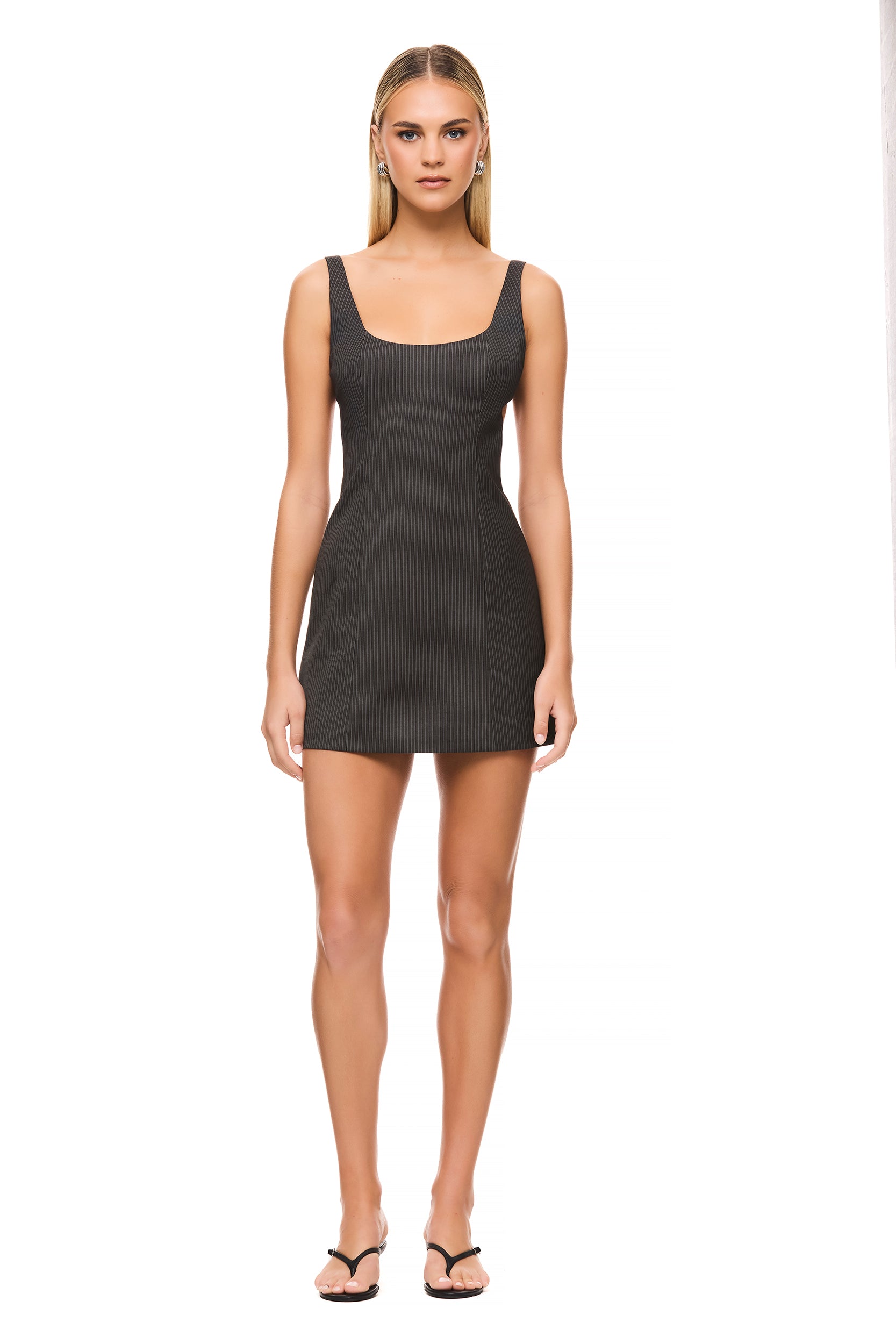 Kristen Grey Pinstripe Dress for Women - Elegant Office & Party Wear - Perfect for Business, Cocktail Events & Special Occasions