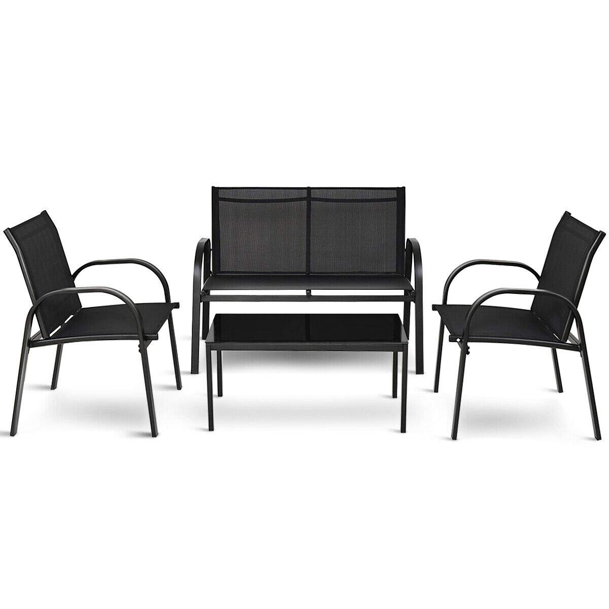 Casart 4-Piece Patio Furniture Set with Tempered Glass Coffee Table & Loveseat - Outdoor Garden & Yard Conversation Set - Perfect for Backyard Relaxation, Poolside Lounging & Outdoor Entertaining