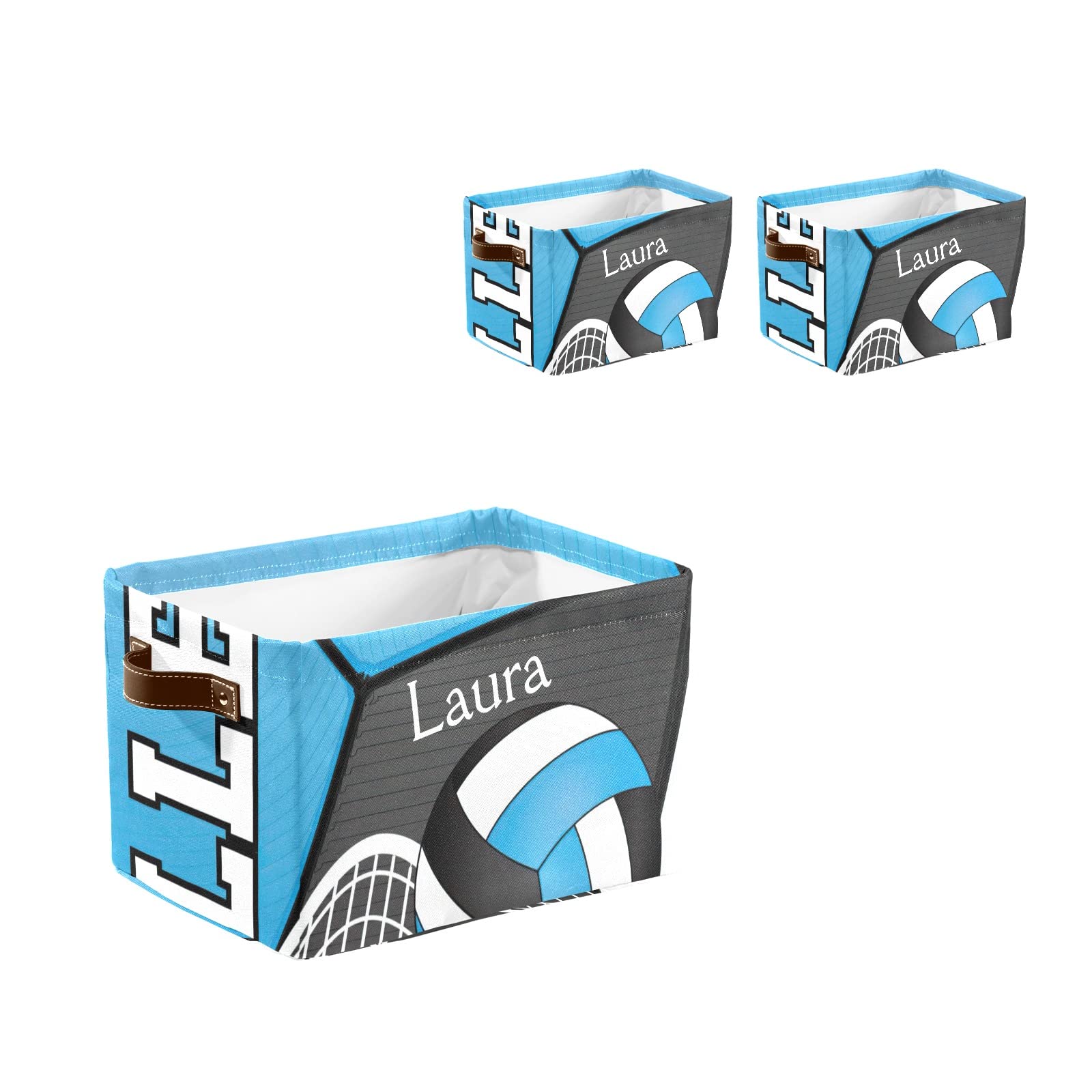 Custom Personalized Volleyball Storage Bins with Handles - Blue Sports-Themed Closet & Shelf Organizers (2-Pack) - Perfect for Bedroom, Dorm, and Sports Equipment Storage