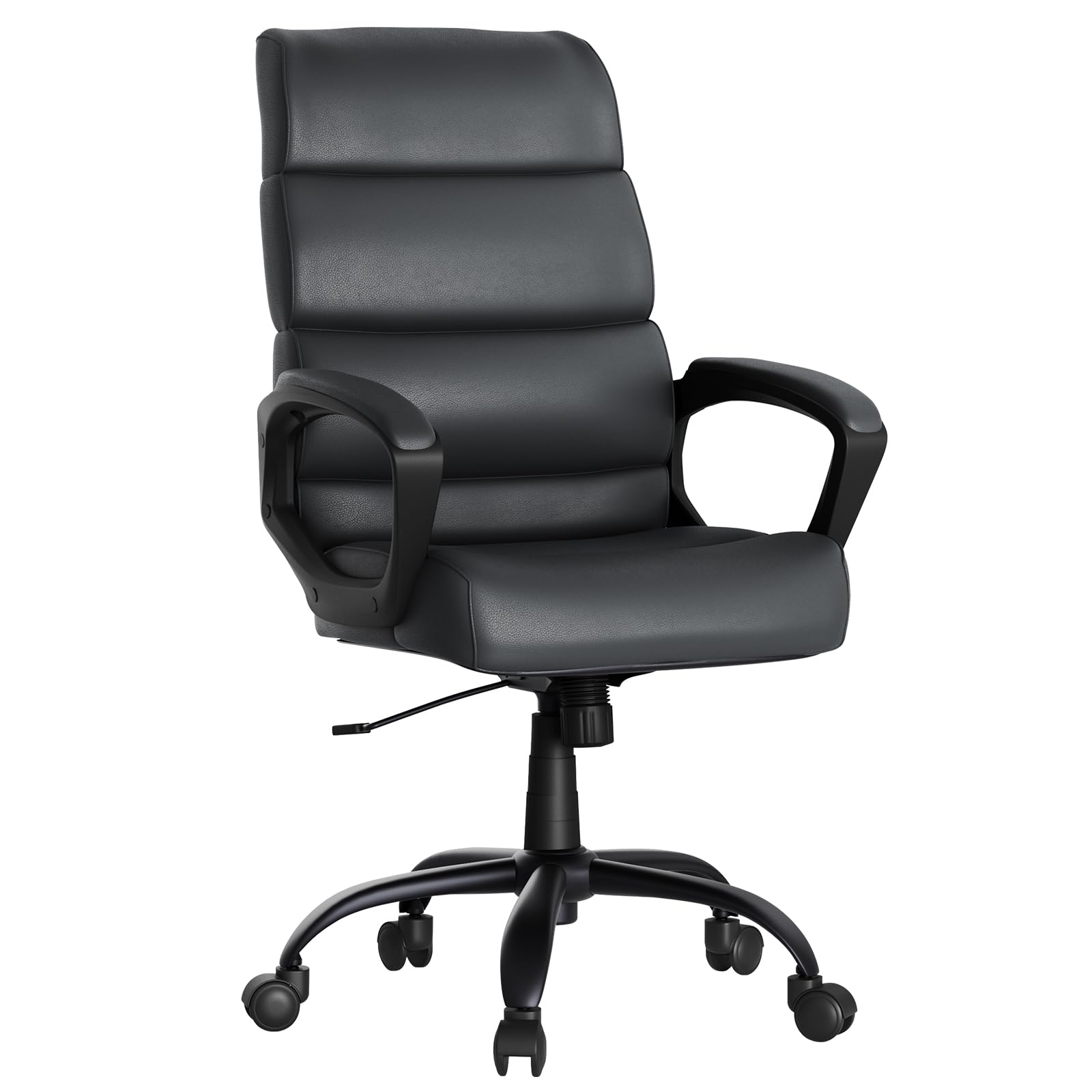 Ergonomic Office Chair - High Back Leather Computer Desk Chair with Adjustable Height & Swivel Wheels, Comfortable for Home Office, Gaming & Workspace (Black)