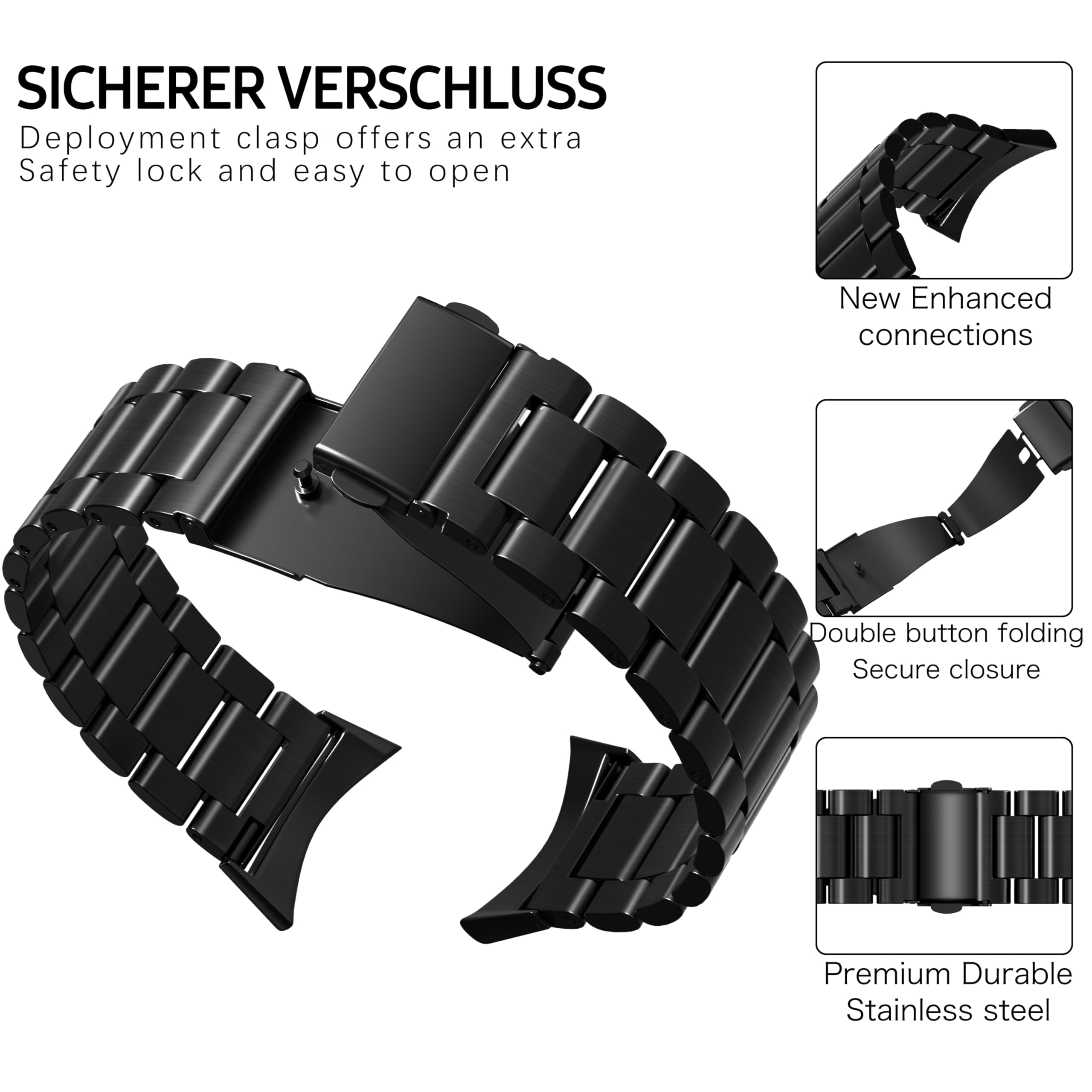 Google Pixel Watch 2 Band - Stainless Steel Strap with Double Clasp for Workout & Daily Wear