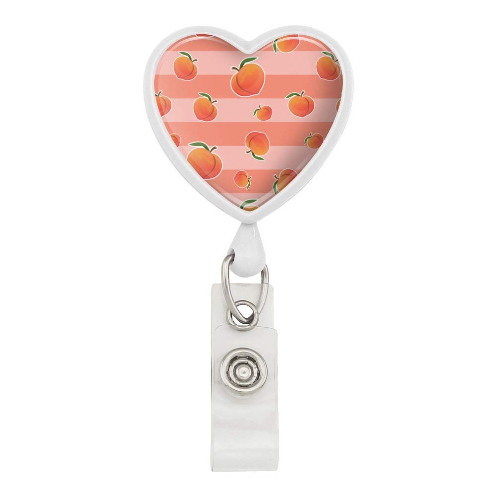 Stylish Peaches & Stripes Heart Lanyard - Retractable Reel Badge Holder for ID Cards | Perfect for Office, School, Events & Conventions
