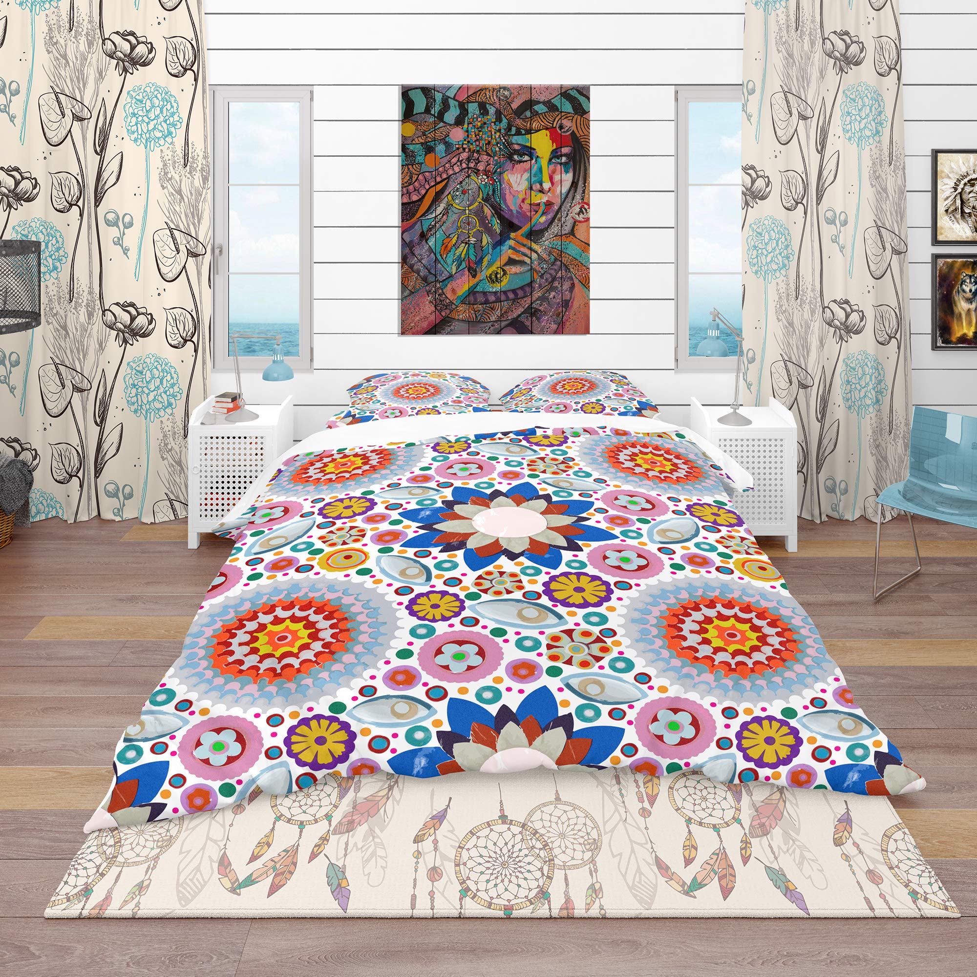 Abstract Flowers Pattern Bohemian Duvet Cover Set - Vibrant Eclectic Bedding for Bohemian & Modern Bedrooms